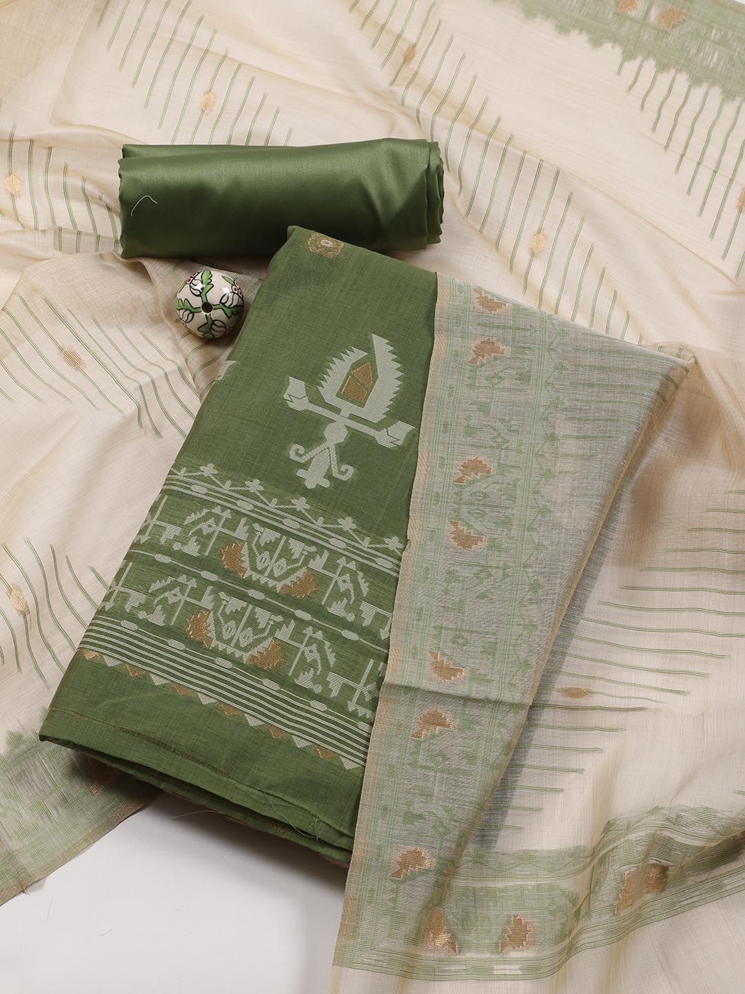 

Meena Bazaar Geometric Woven Design Chanderi Unstitched Dress Material, Green