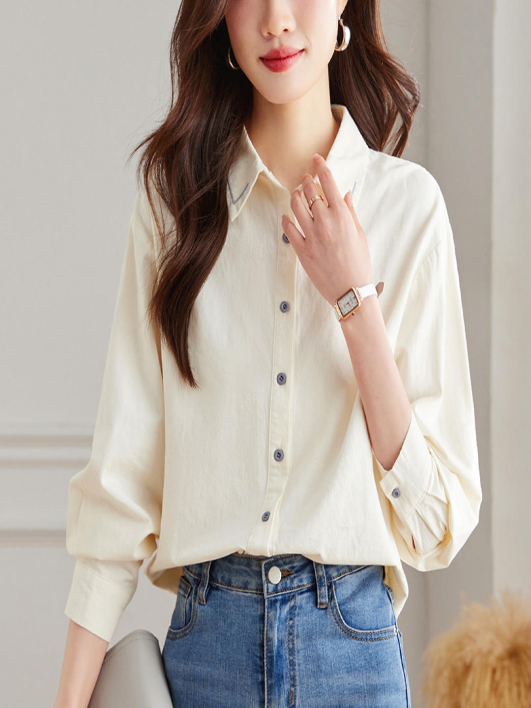 

StyleCast Women Spread Collar Solid Cotton Casual Shirt, Off white