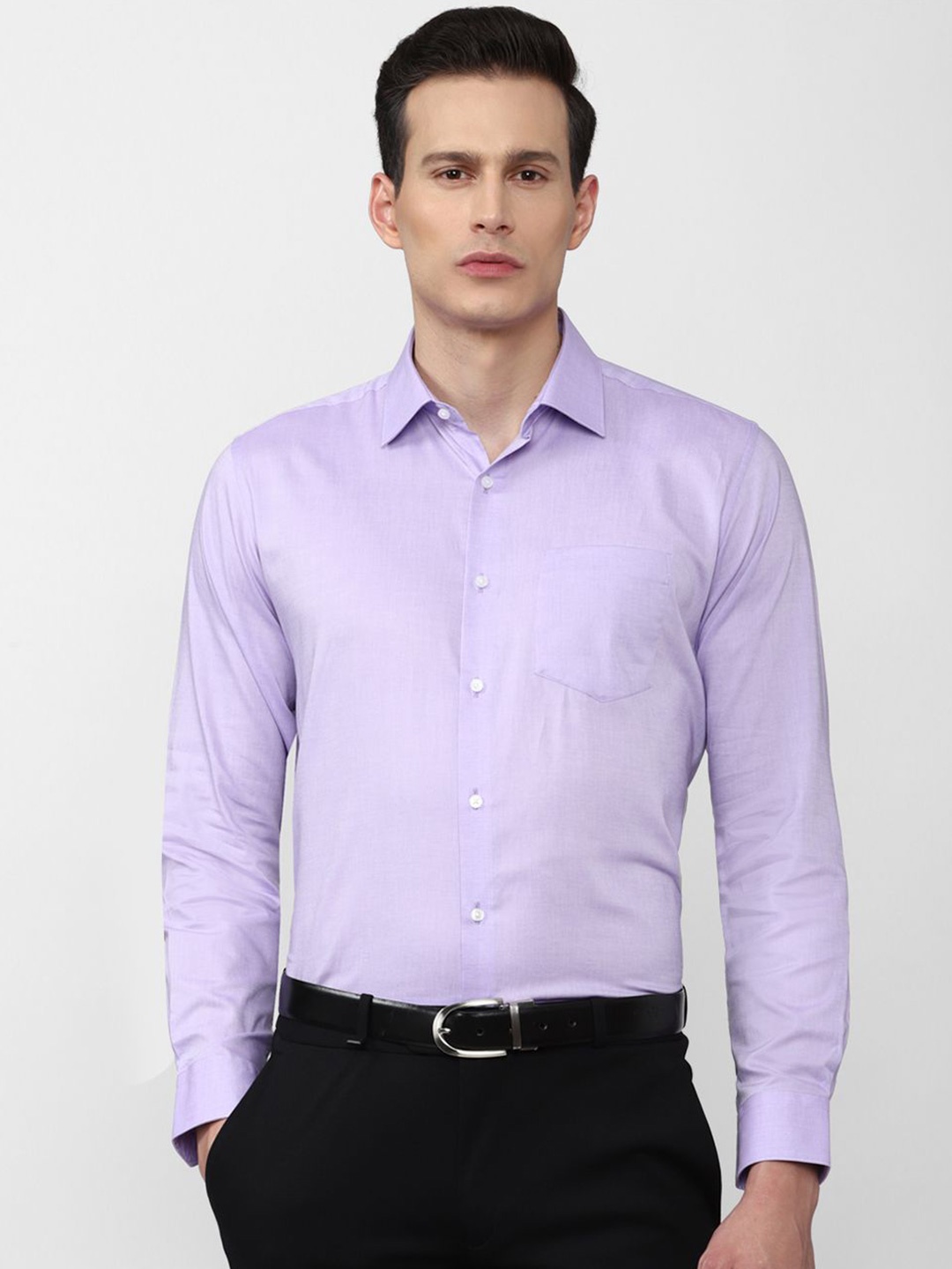 

Van Heusen Men Slim Fit Spread Collar Solid Cotton Formal Shirt, Purple