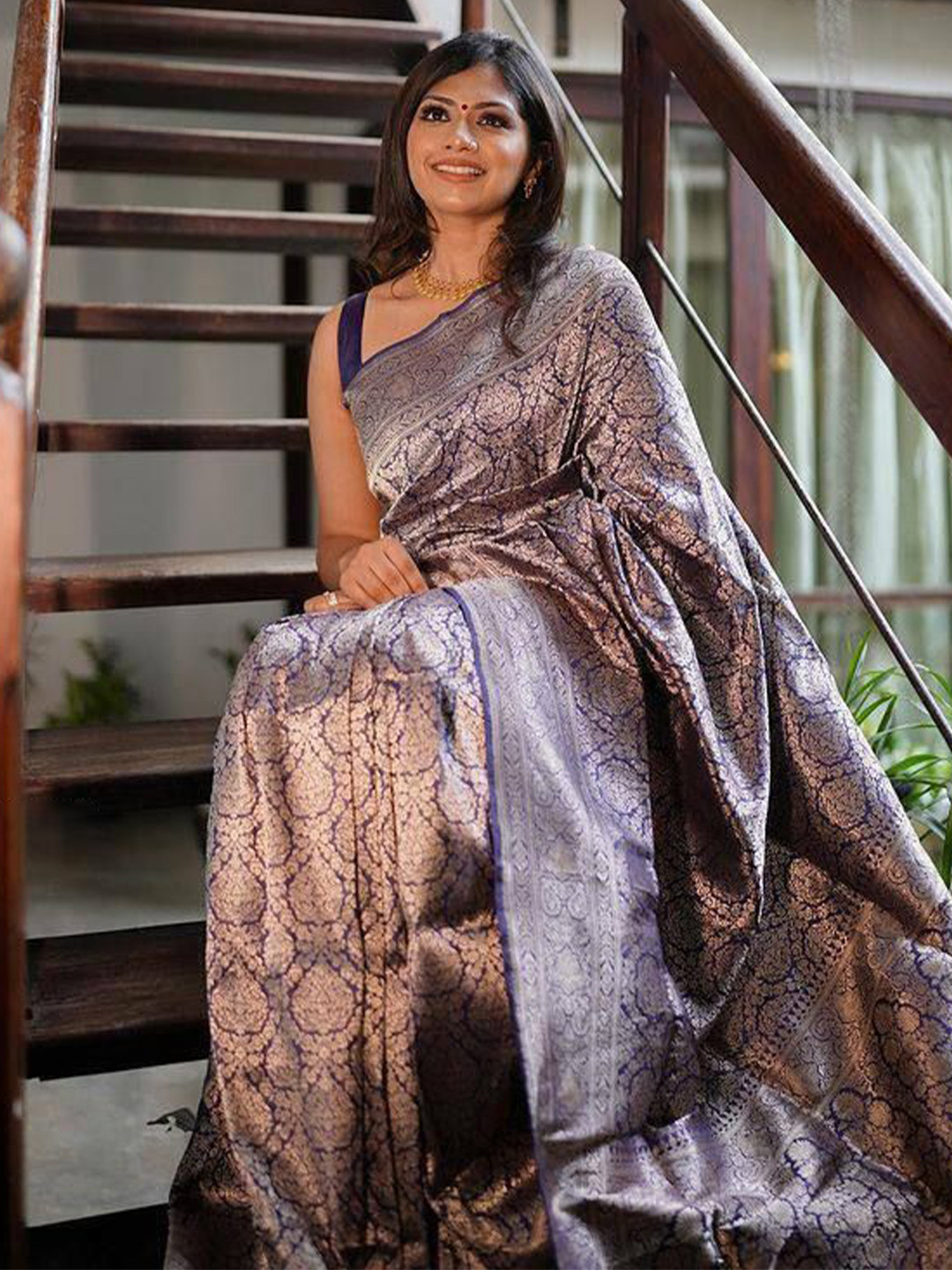 

Upalksh Ethnic Motifs Woven Design Zari Kanjeevaram Saree, Blue