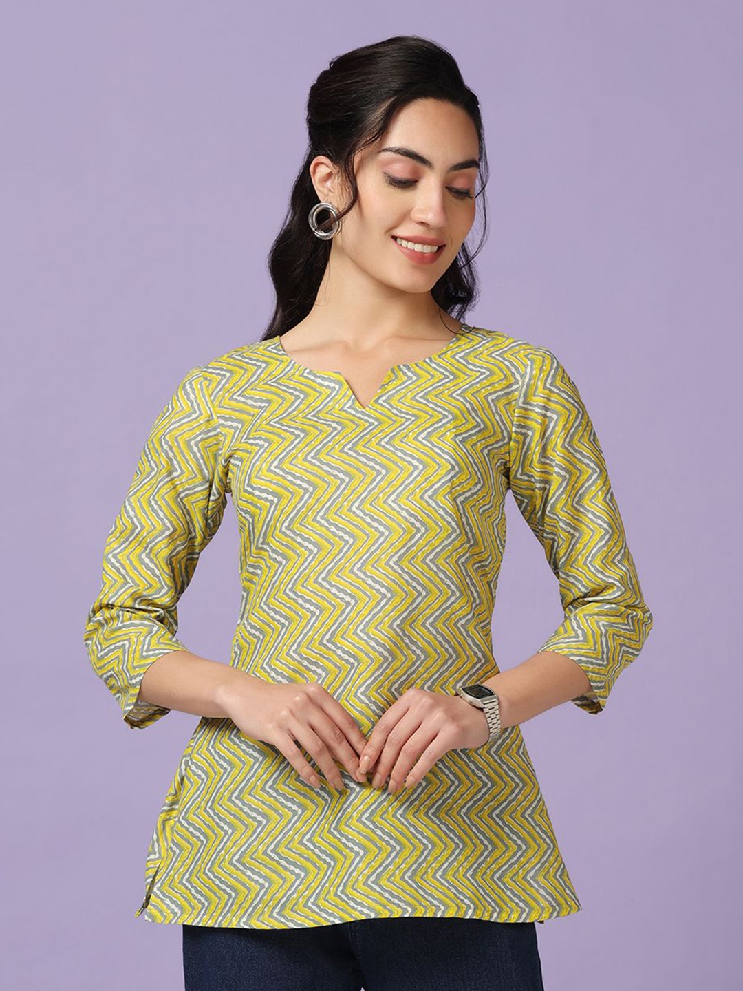 

BAESD Women Cotton Printed Tunic, Yellow