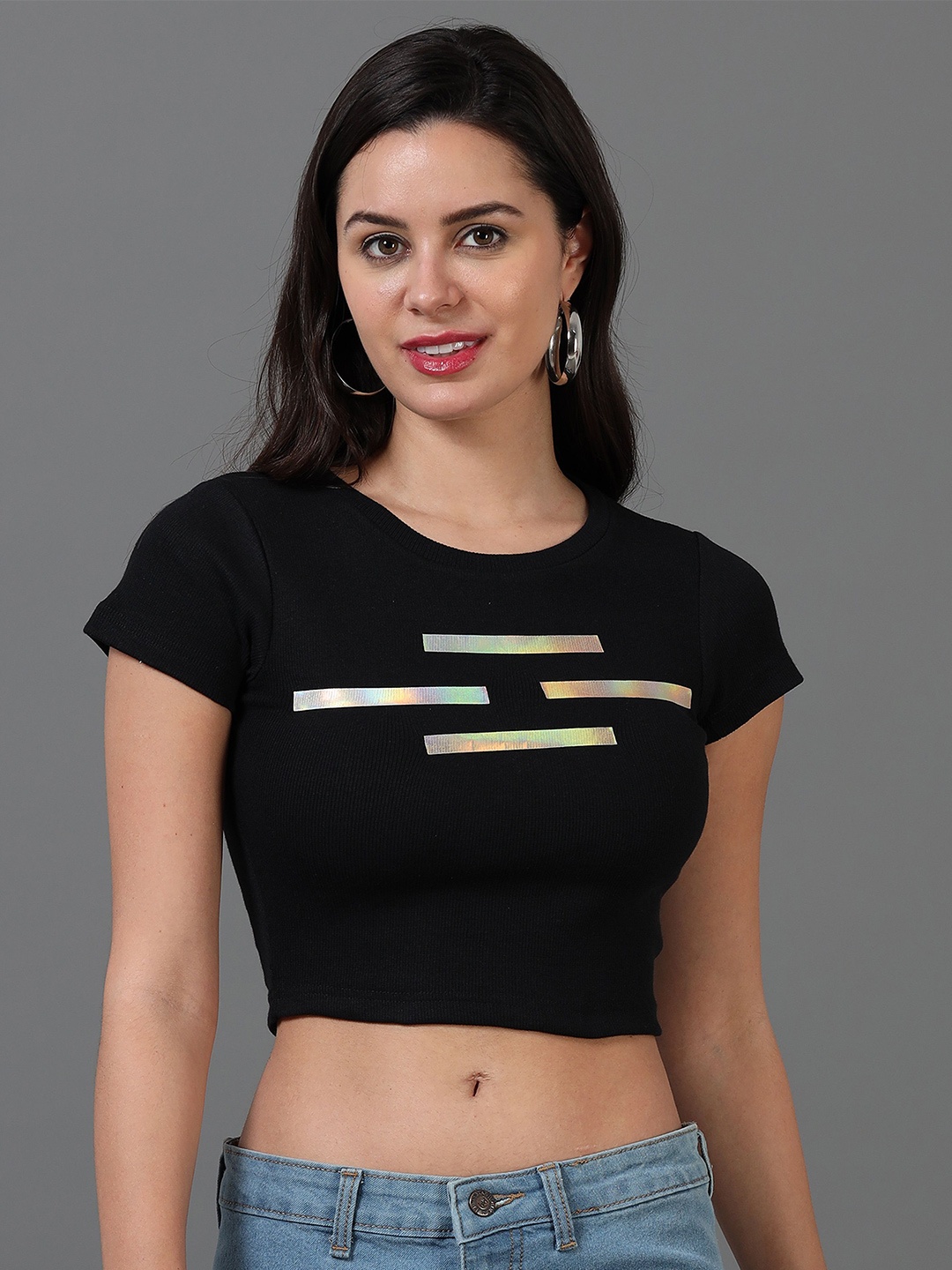 

sollobell Striped Cotton Crop Top, Black