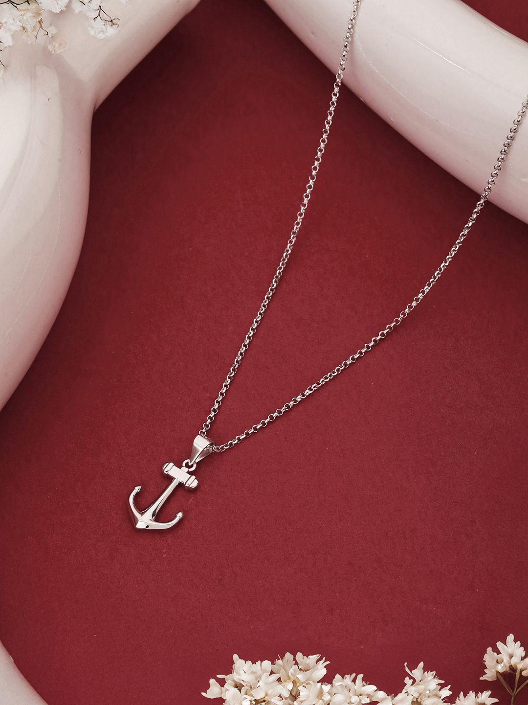 

SARAF SILVERETZ 925 Sterling Silver-Plated Sea Anchor Trendy Minimal Chain