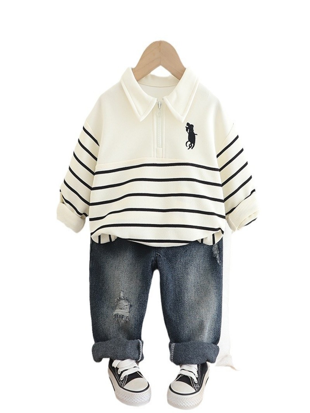 

StyleCast x Revolte Boys Striped Polo Collar T-Shirt With Jogger, White