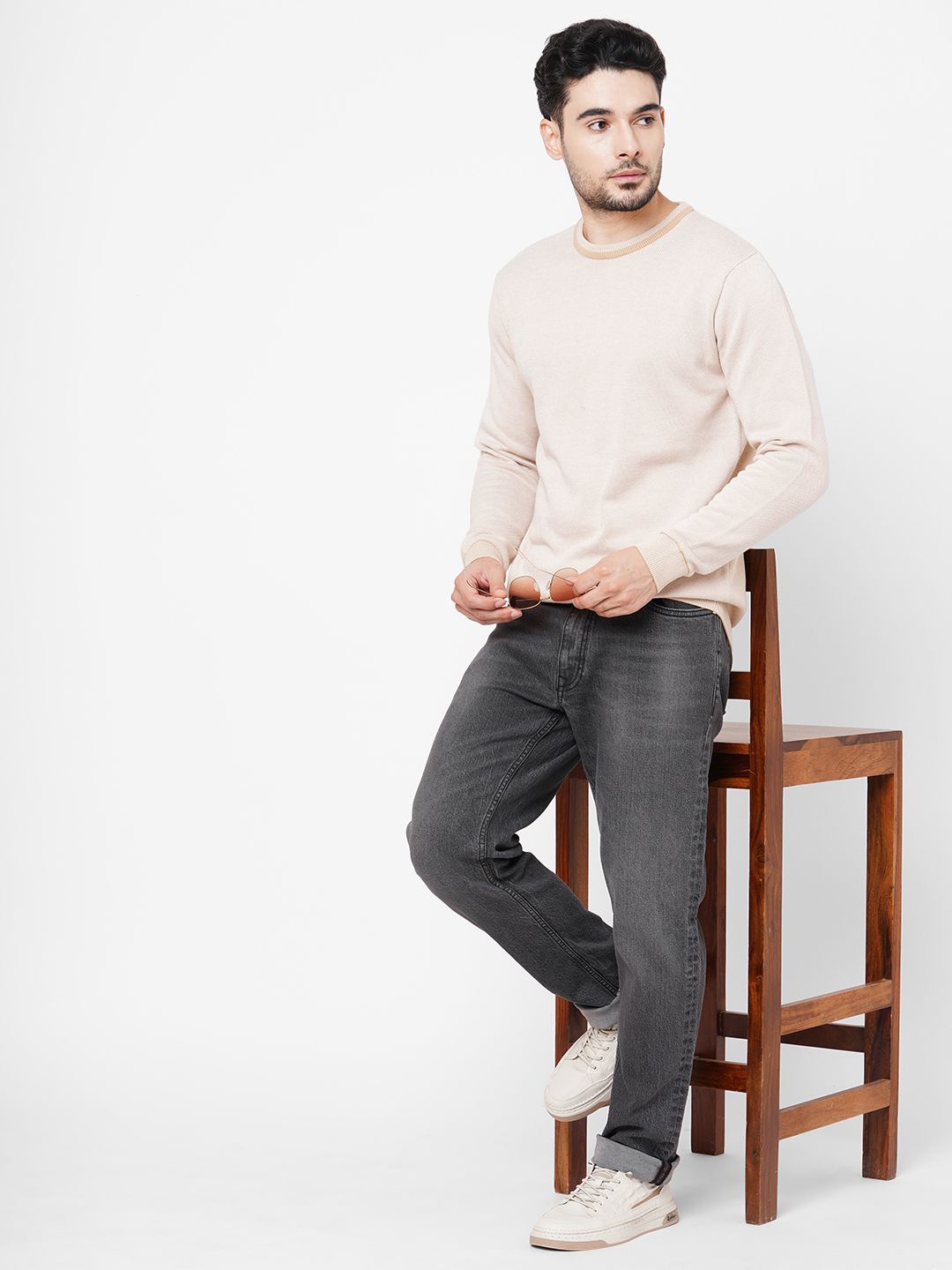 

Loopers Men Round Neck Cotton Sweatshirt, Beige