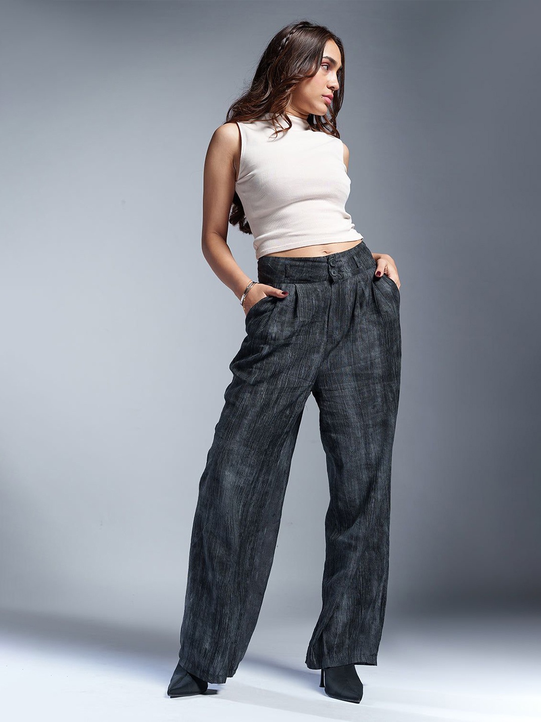 

FREAKINS Women Straight Fit High-Rise Korean Pant, Grey