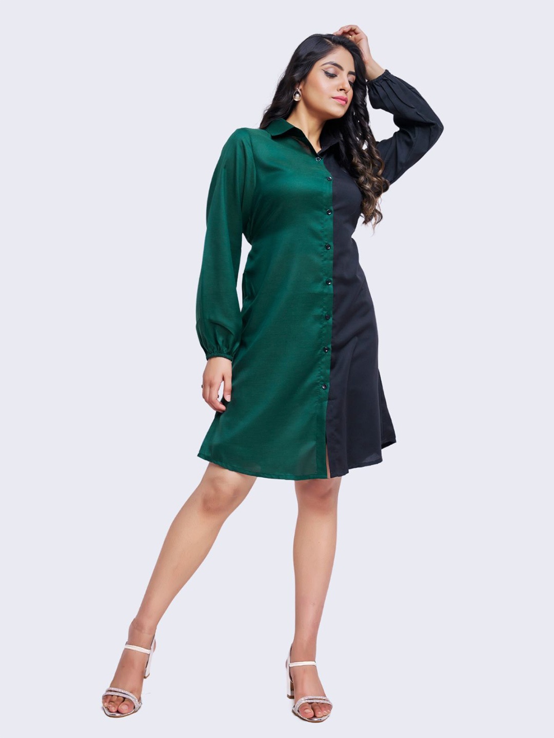 

Mast & Harbour Women Colourblocked Shirt Dress, Green