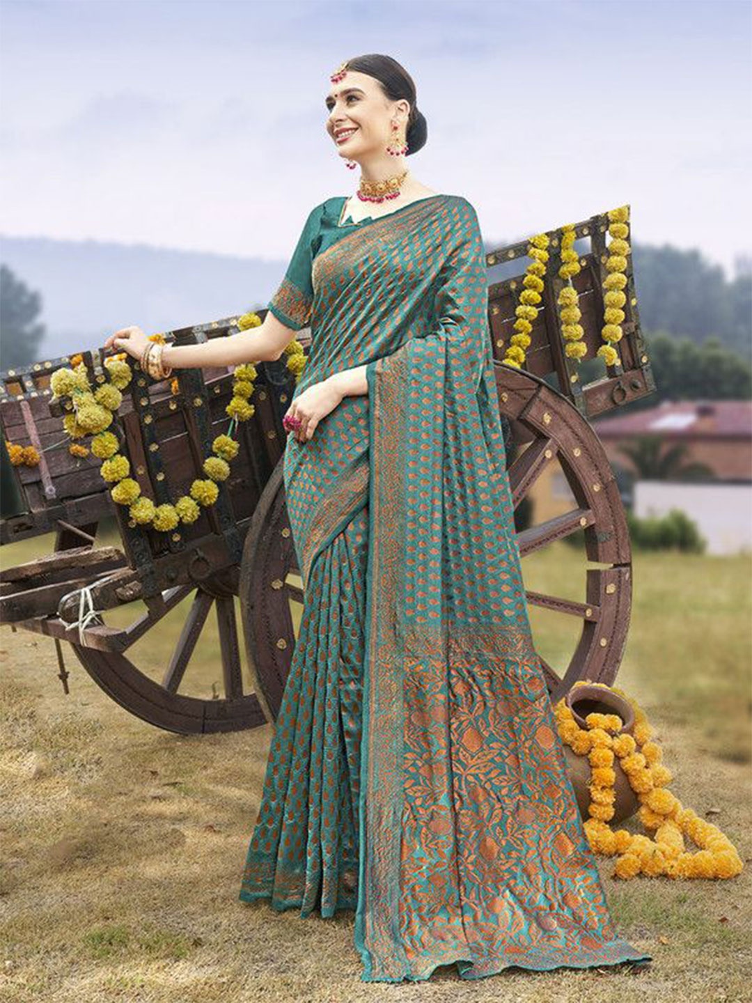 

sagarika Woven Design Zari Banarasi Saree, Turquoise blue