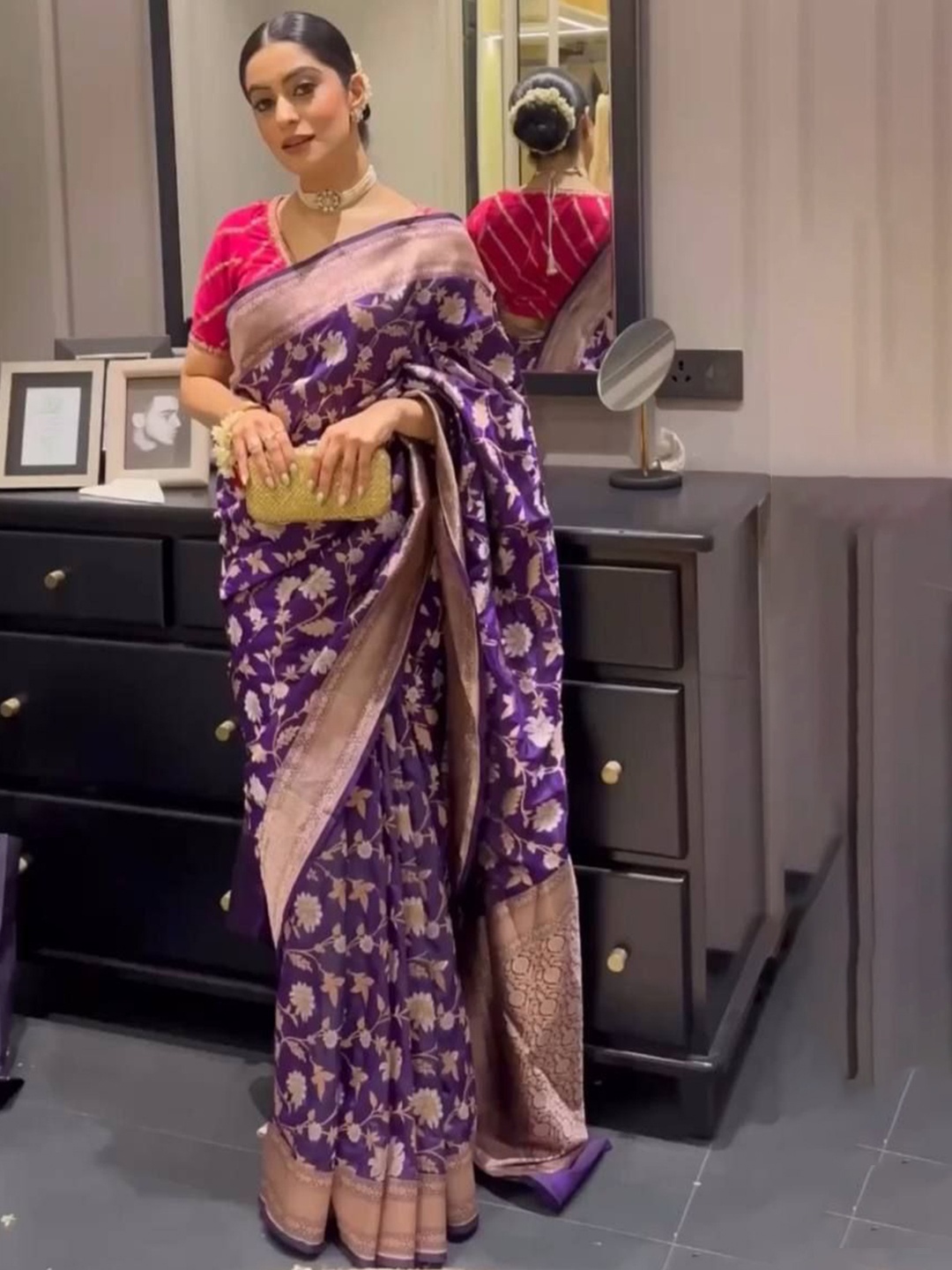 

Anouk Woven Design Floral Saree, Blue