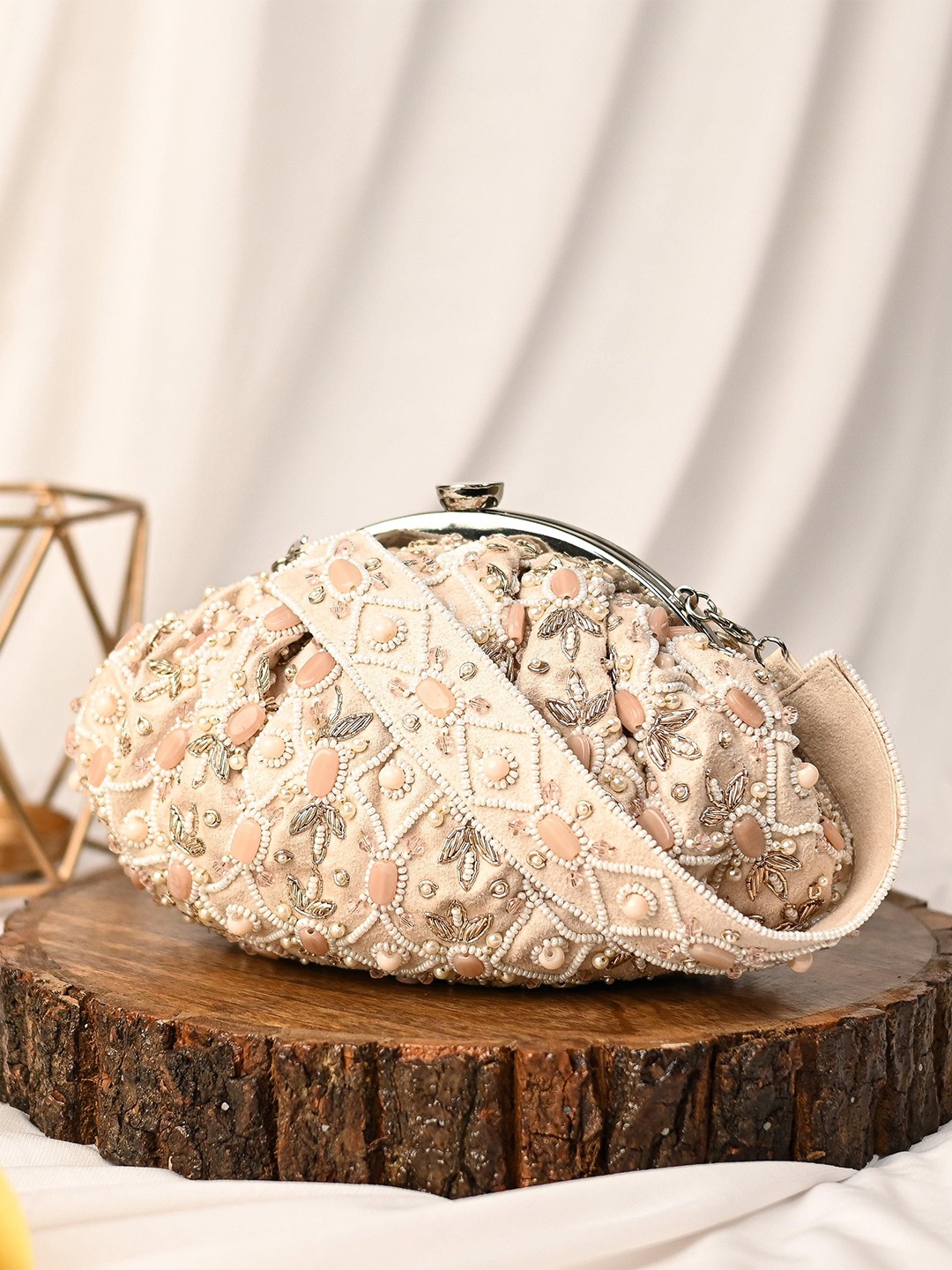

sugarcrush Embroidered Potli Clutch, Peach