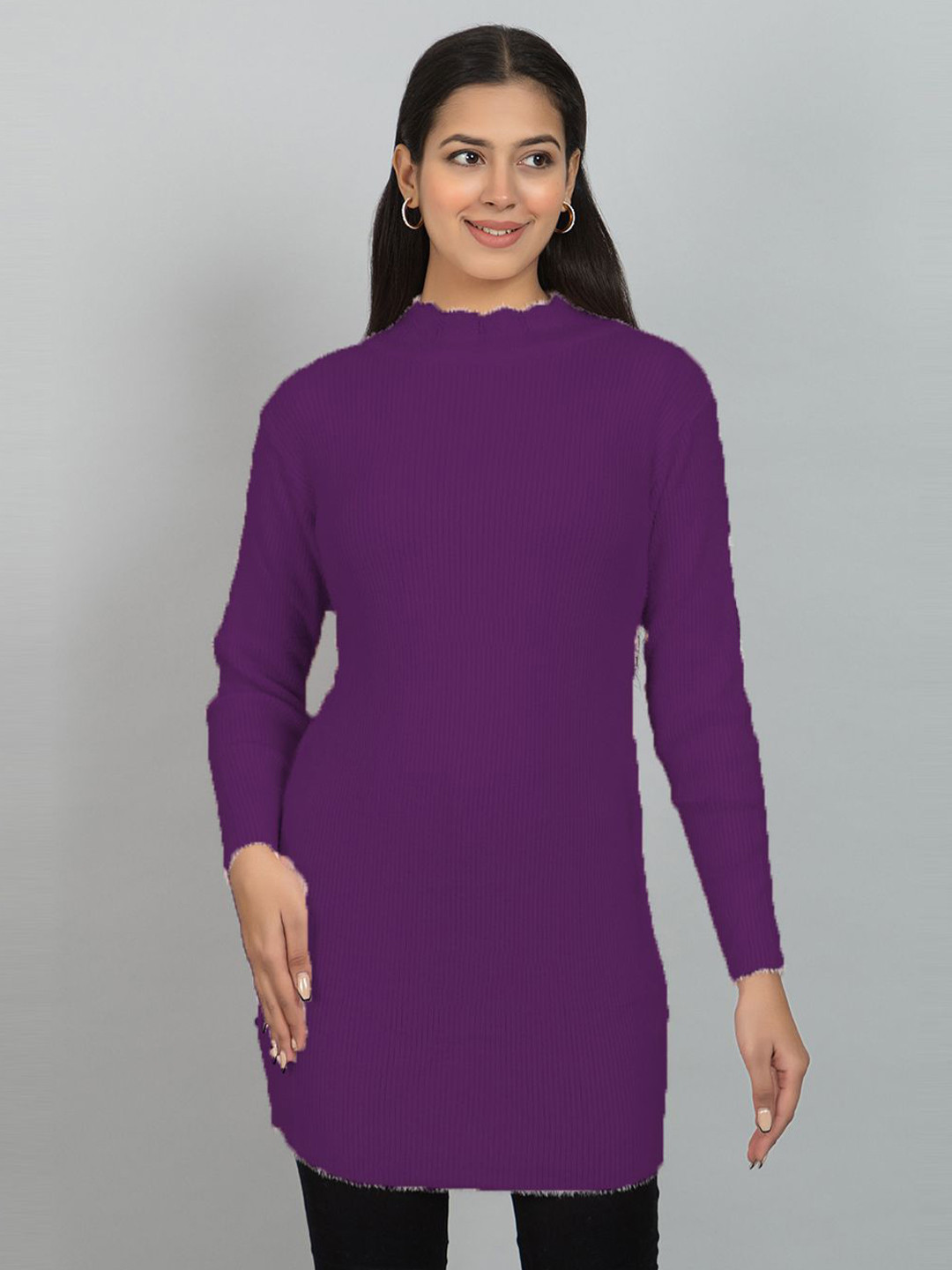 

Wool's Kart Women Round Neck Woollen Tunic, Purple