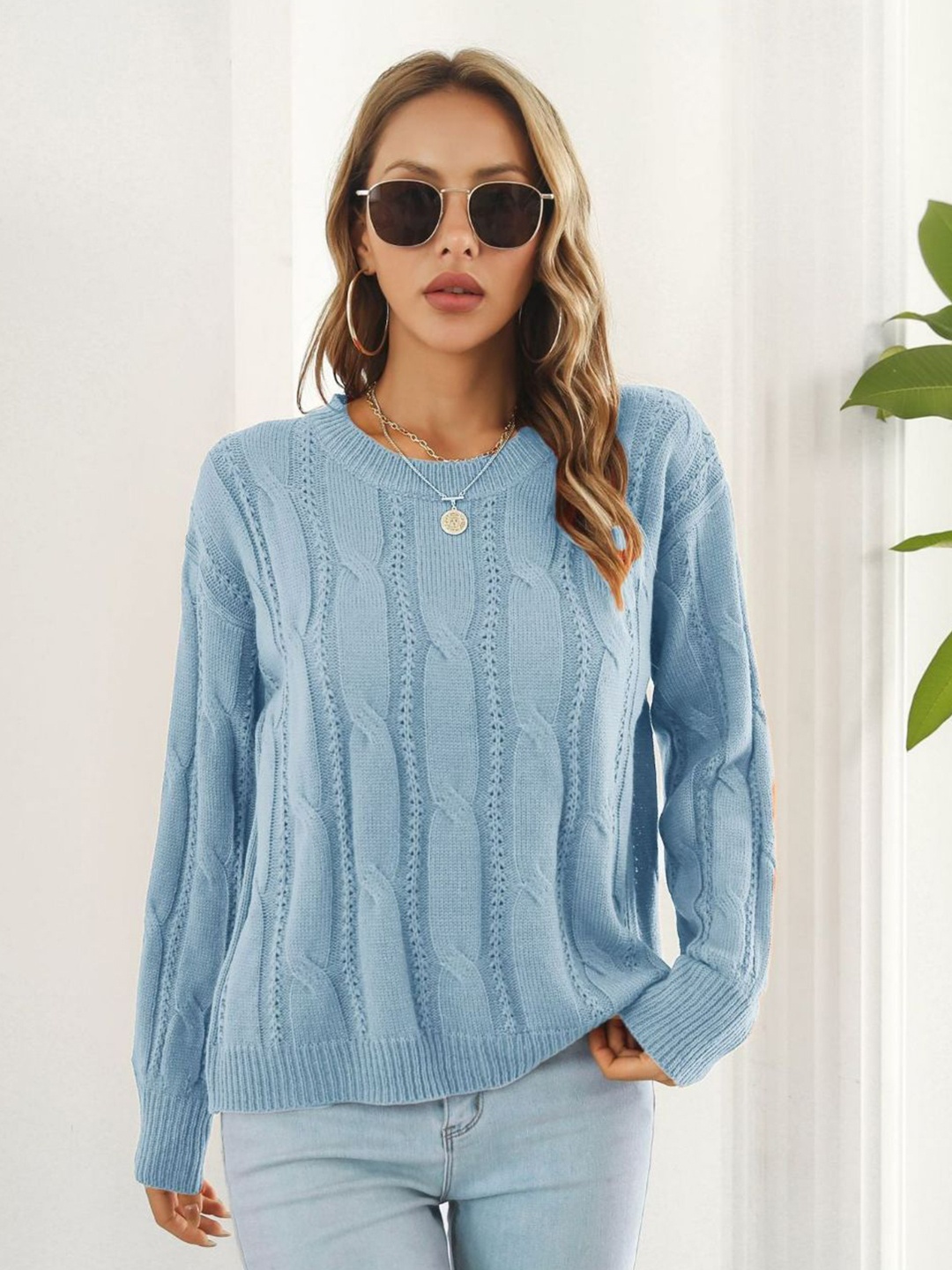 

Oh Rare Women Cable Knit Pullover, Blue