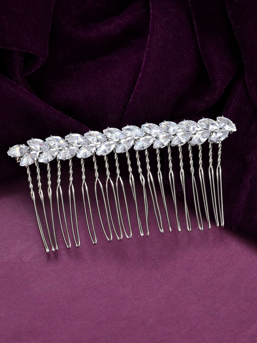 

Voylla Royal Romance Juliana Rhodium-Plated Stones Studded Bun Pin Head Jewellery, Silver