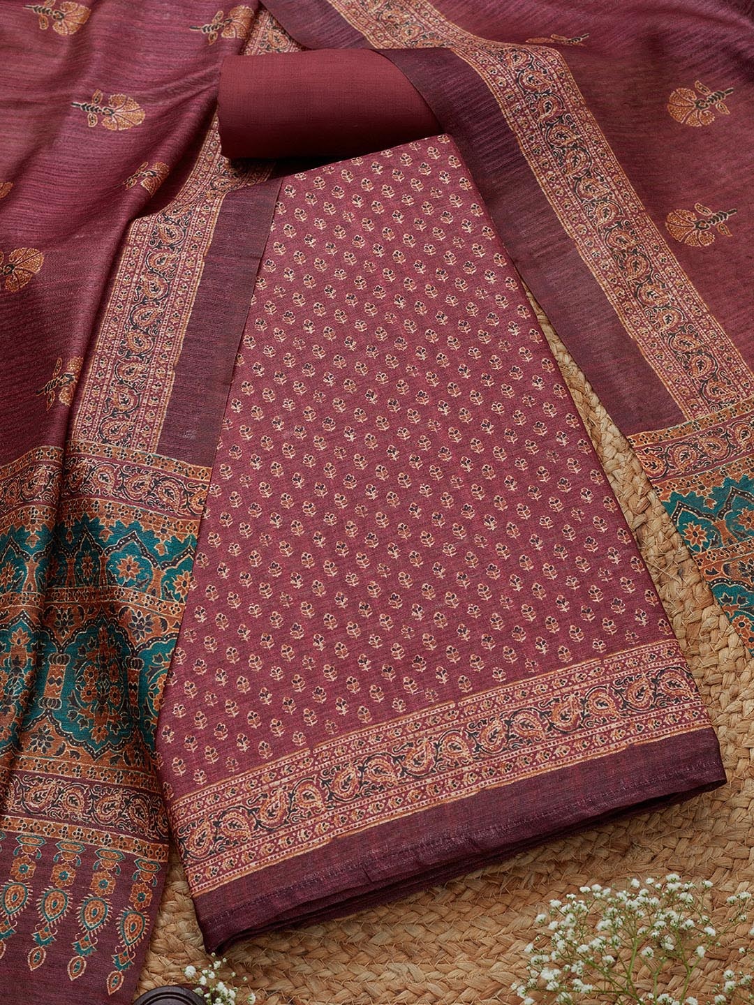 

Soch Floral Printed Unstitched Dress Material, Pink