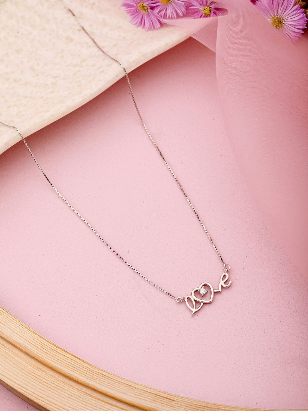 

SARAF SILVERETZ 925 Sterling Silver-Plated CZ Studded Dainty Love Minimal Locket Chain