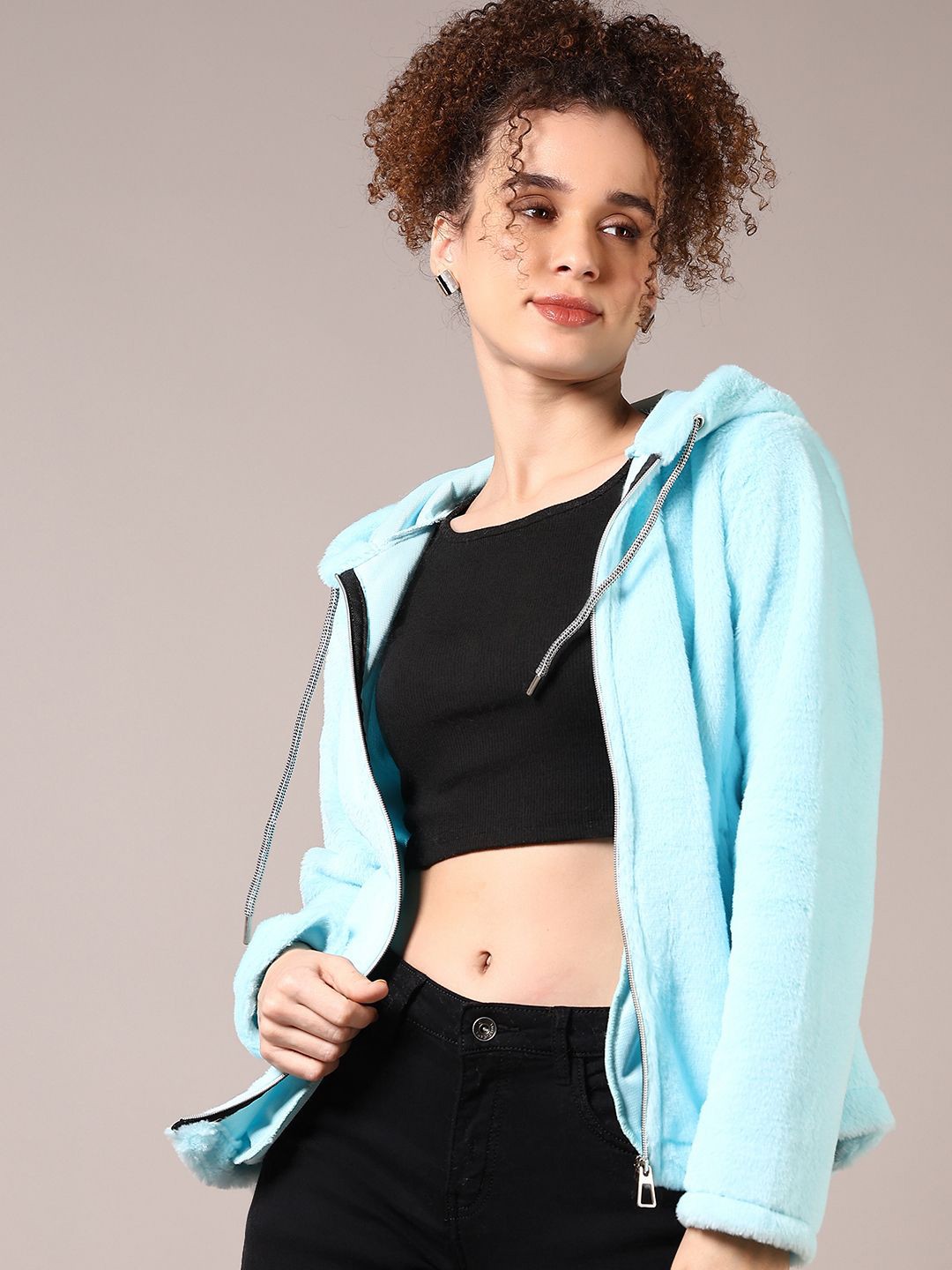 

V-Mart Women Cotton Hooded Sweatshirt, Blue