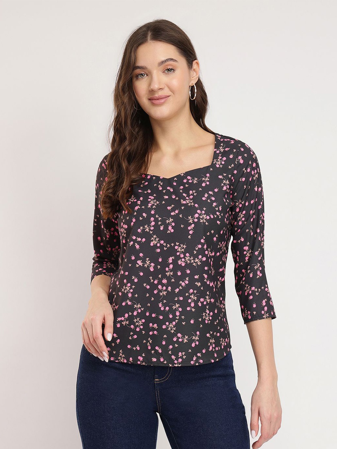 

FableStreet Floral Print Top, Black