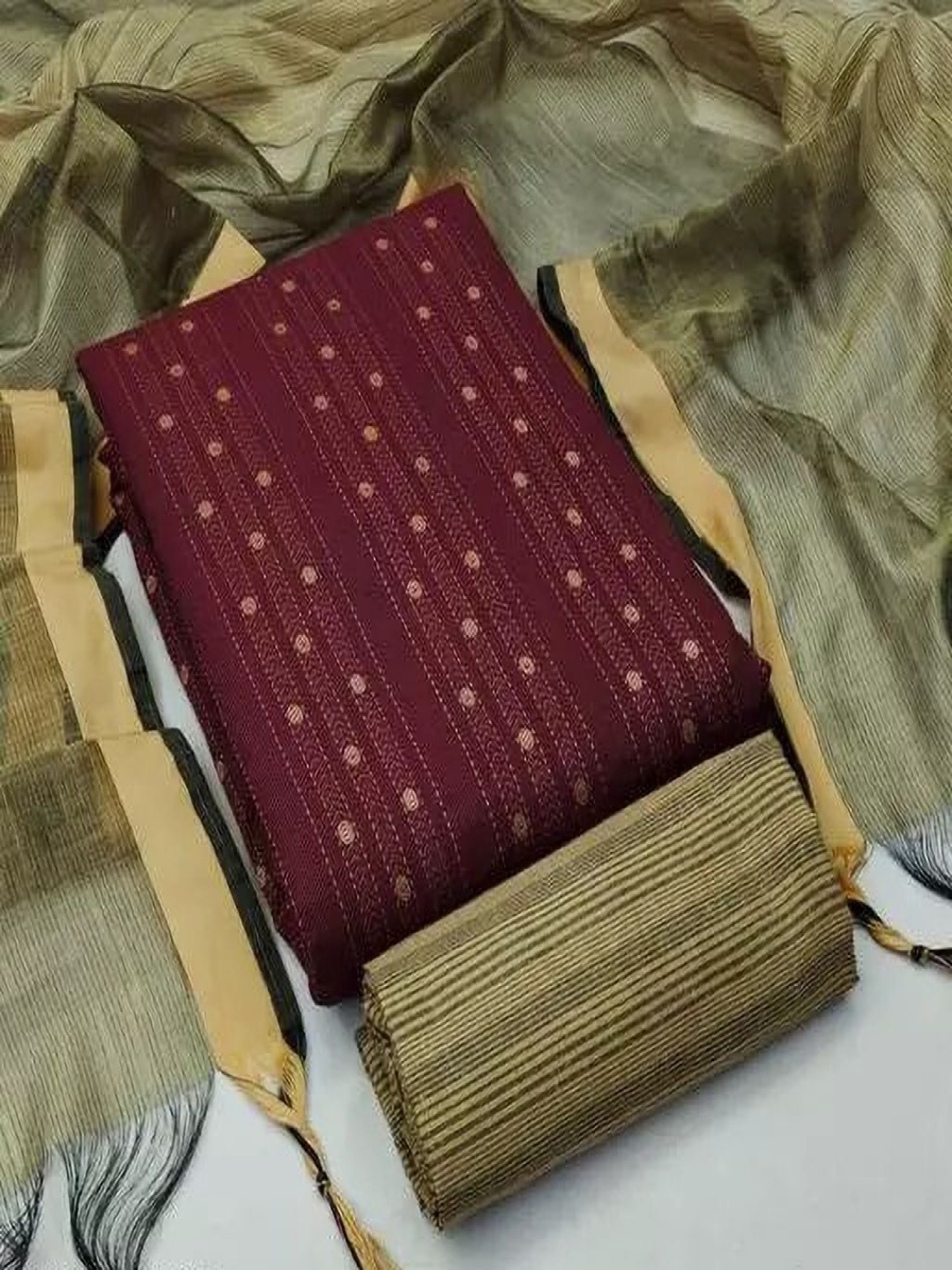 

Aika Ethnic Motifs Woven Design Pure Cotton Unstitched Dress Material, Maroon