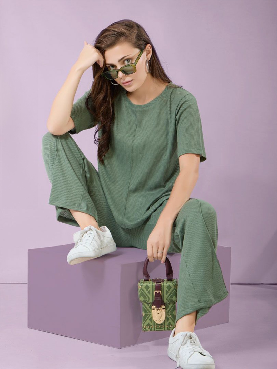 

Soulemo Women Round Neck Co-Ords, Green