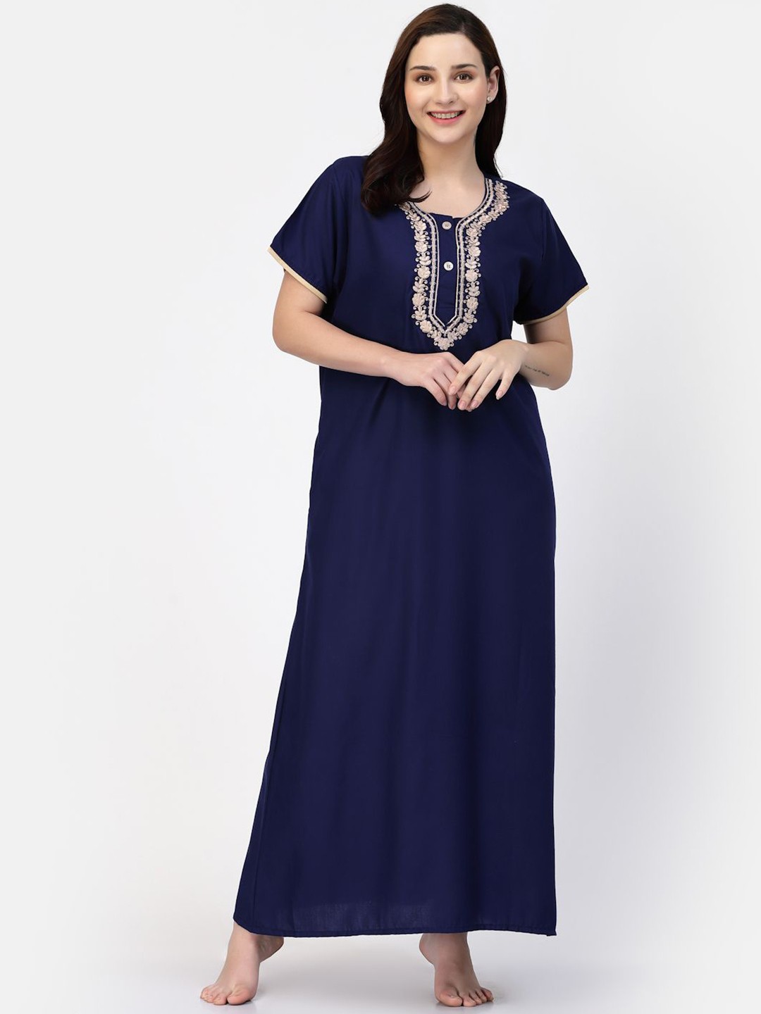 

CHUI MUI Embroidered Maxi Nightdress, Navy blue