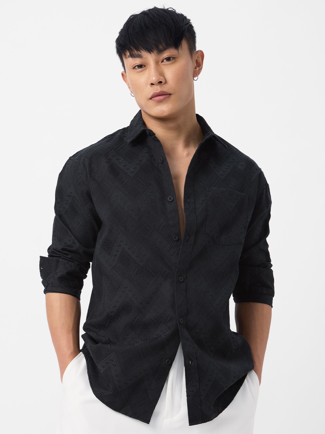 

The Souled Store Men Opaque Printed Casual Shirt, Black
