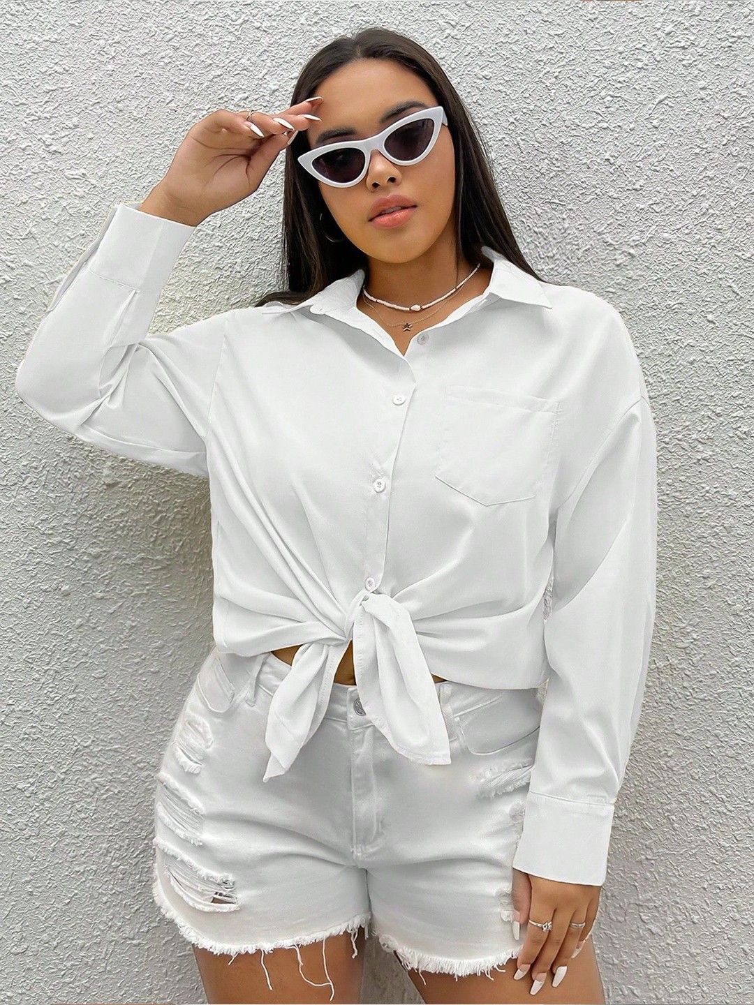 

NANCHI Women Comfort Relaxed Fit Spread Collar Solid Cotton Casual Shirt, White