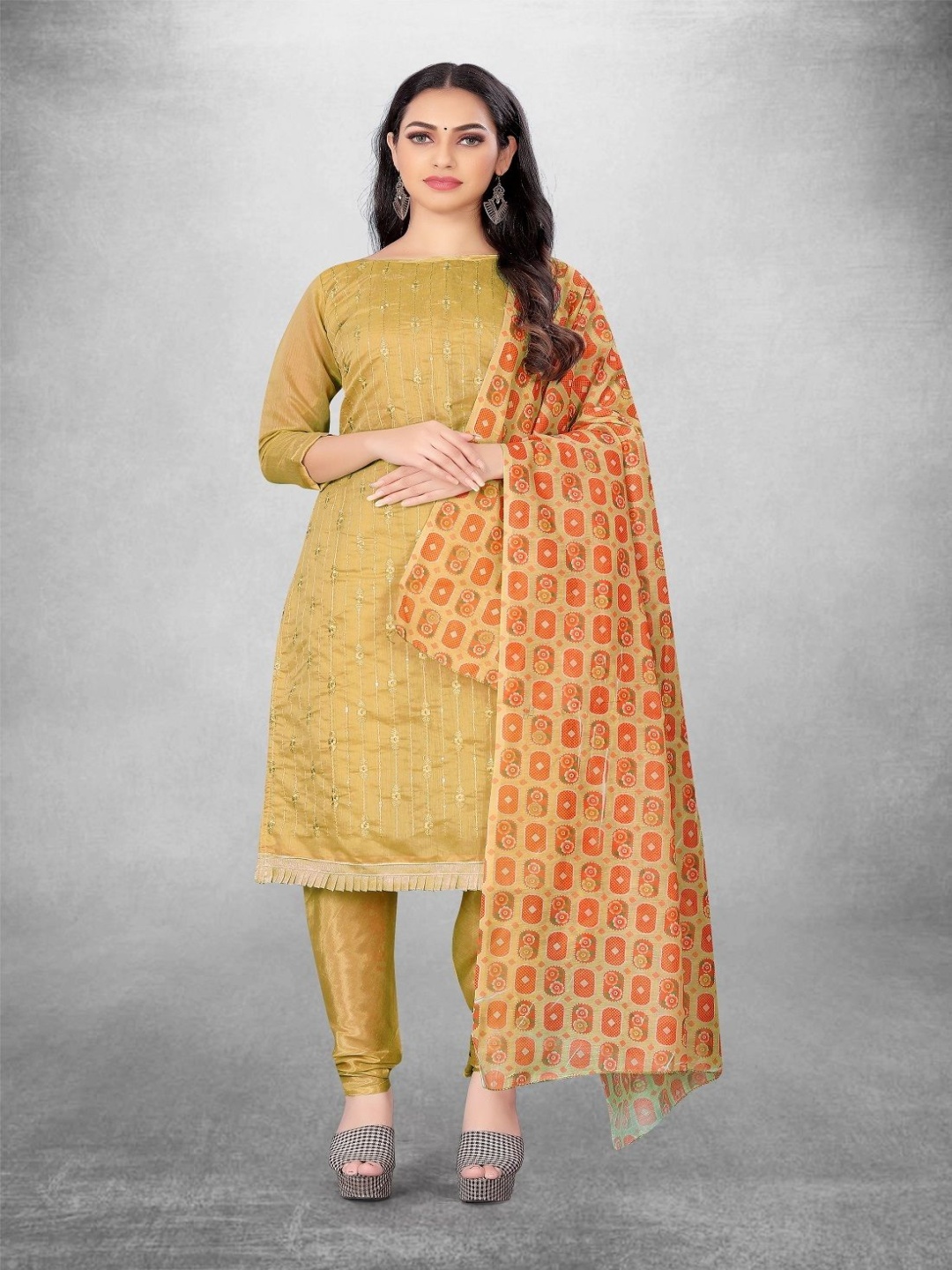 

Aika Floral Embroidered Unstitched Dress Material, Yellow