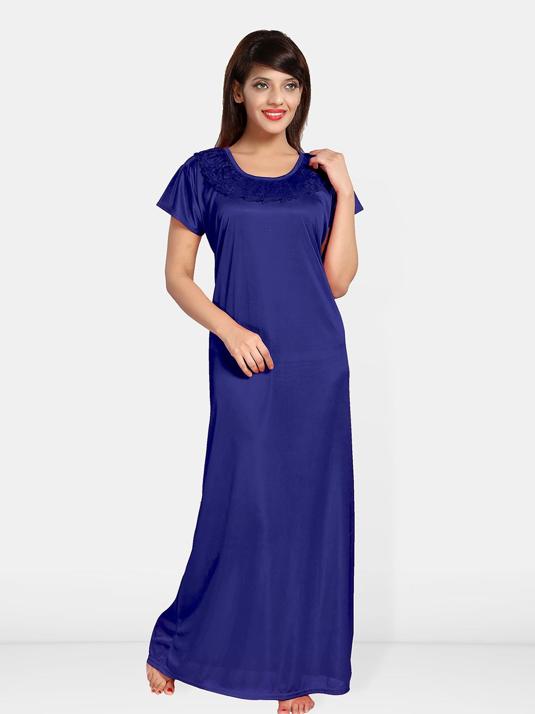 

Be You Round Neck Satin Maxi Nightdress, Navy blue