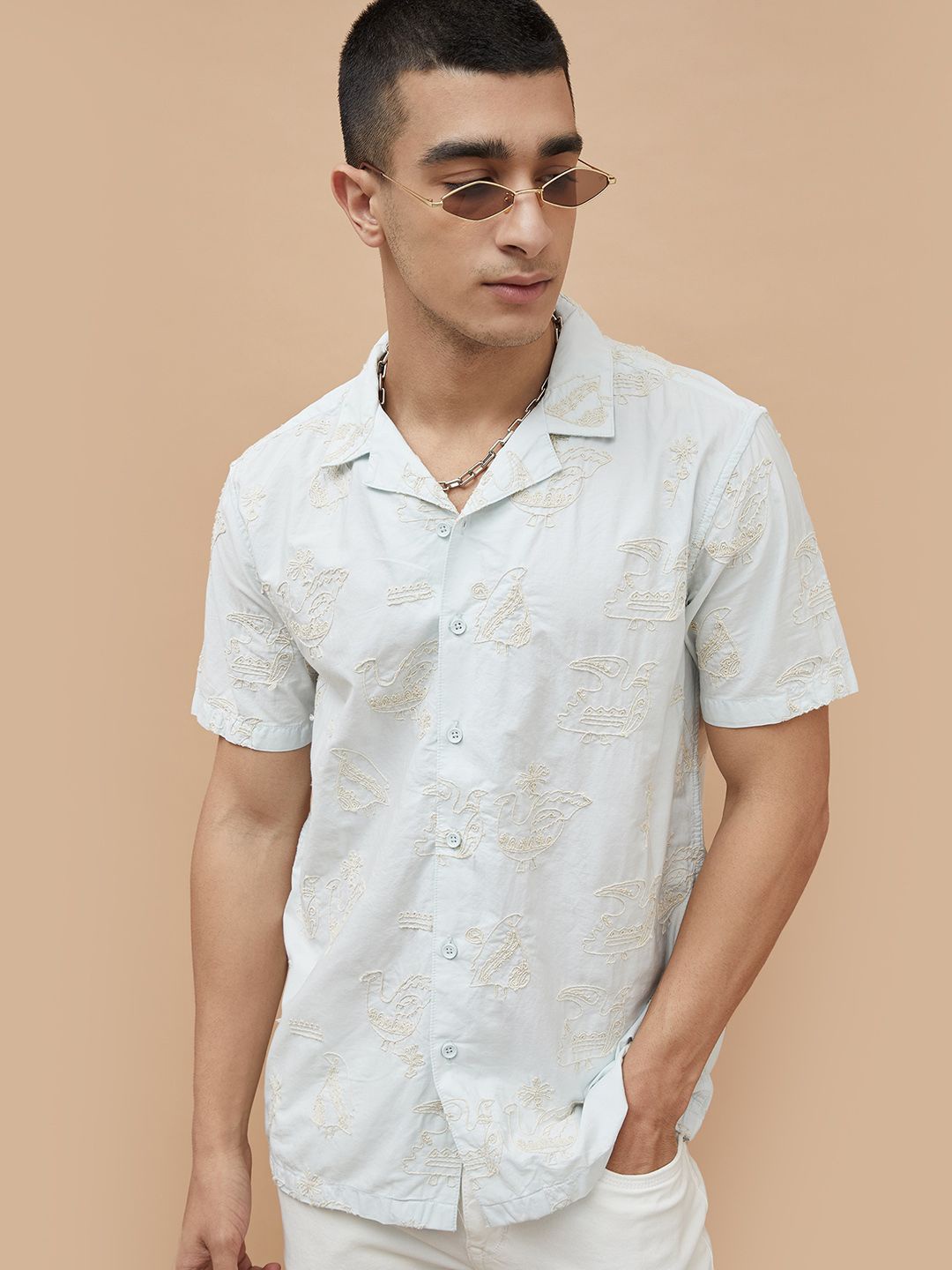 

Fame Forever by Lifestyle Men Cuban Collar Conversational Printed Cotton Casual Shirt, Blue
