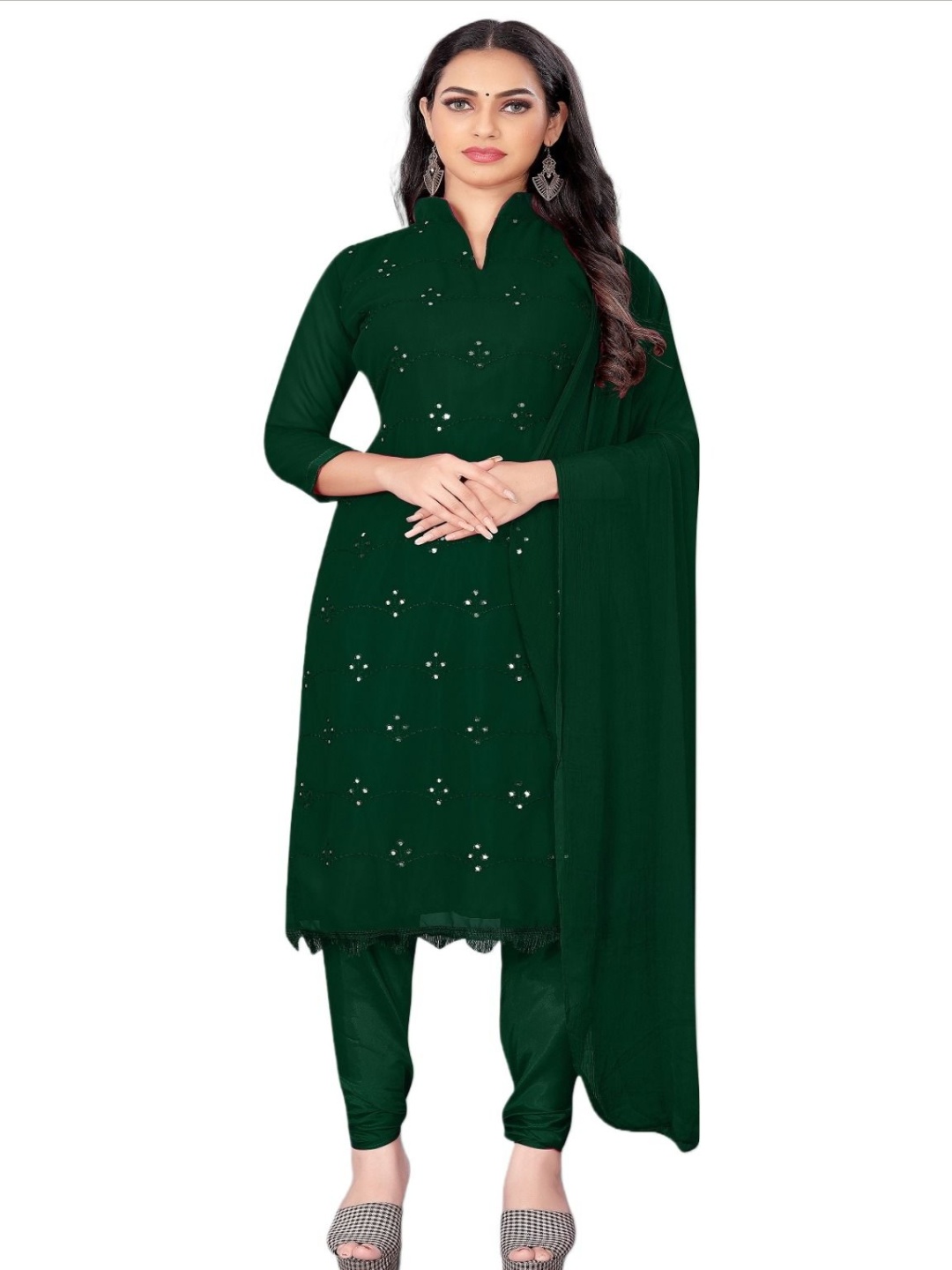 

Aika Floral Embroidered Silk Georgette Unstitched Dress Material, Green