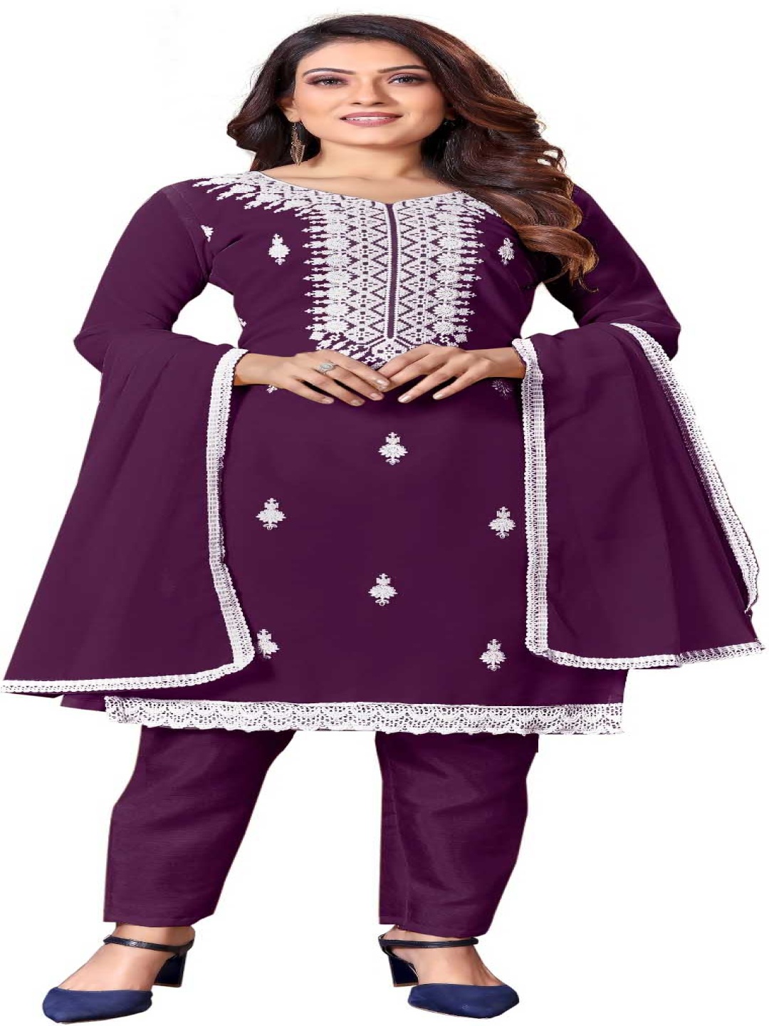 

Aika Geometric Thread Work Silk Georgette Unstitched Dress Material, Purple