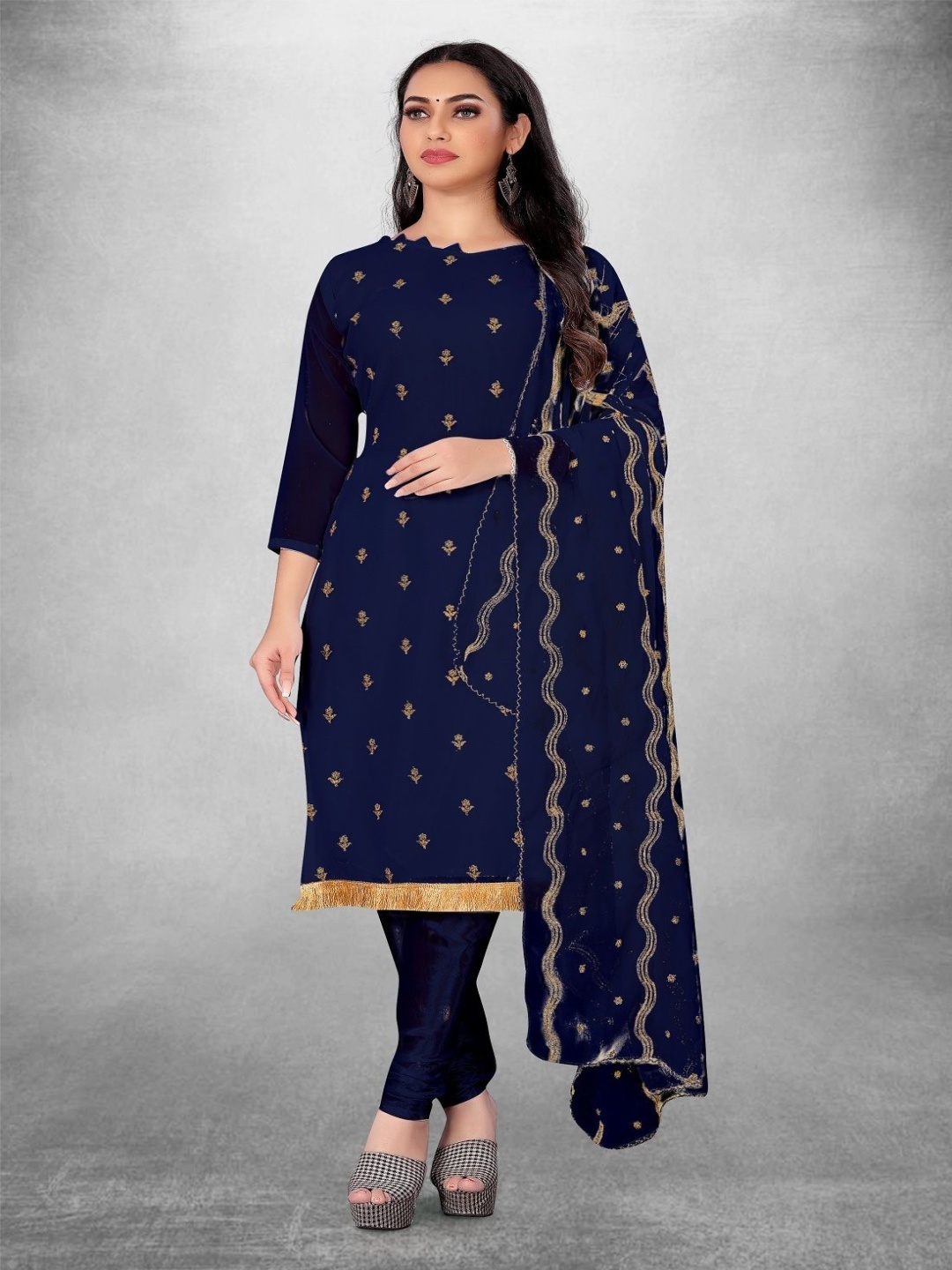

Aika Floral Embroidered Unstitched Dress Material, Blue