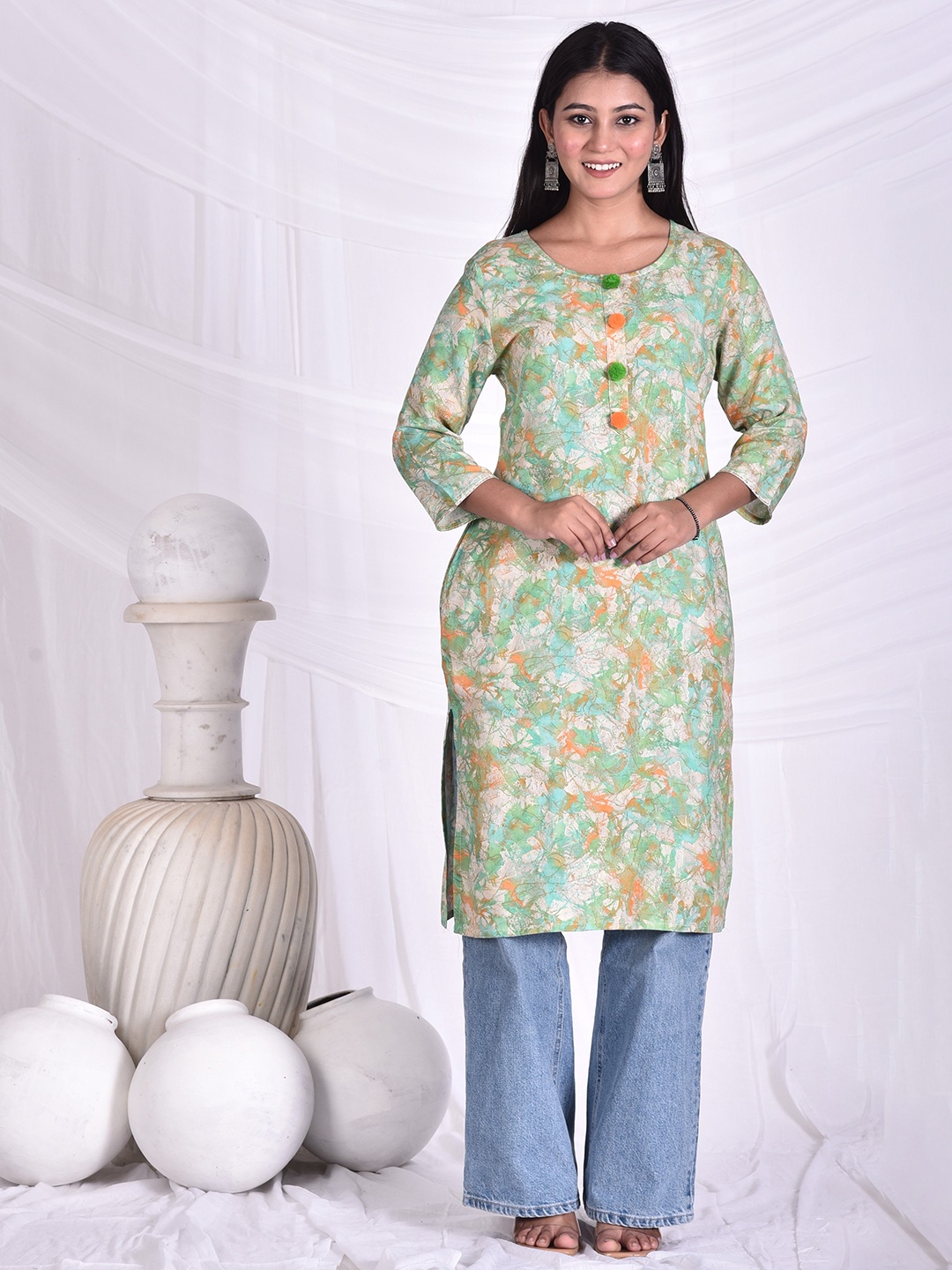 

Rashmi Shree Creation Women Abstract Printed Straight Kurta, Green