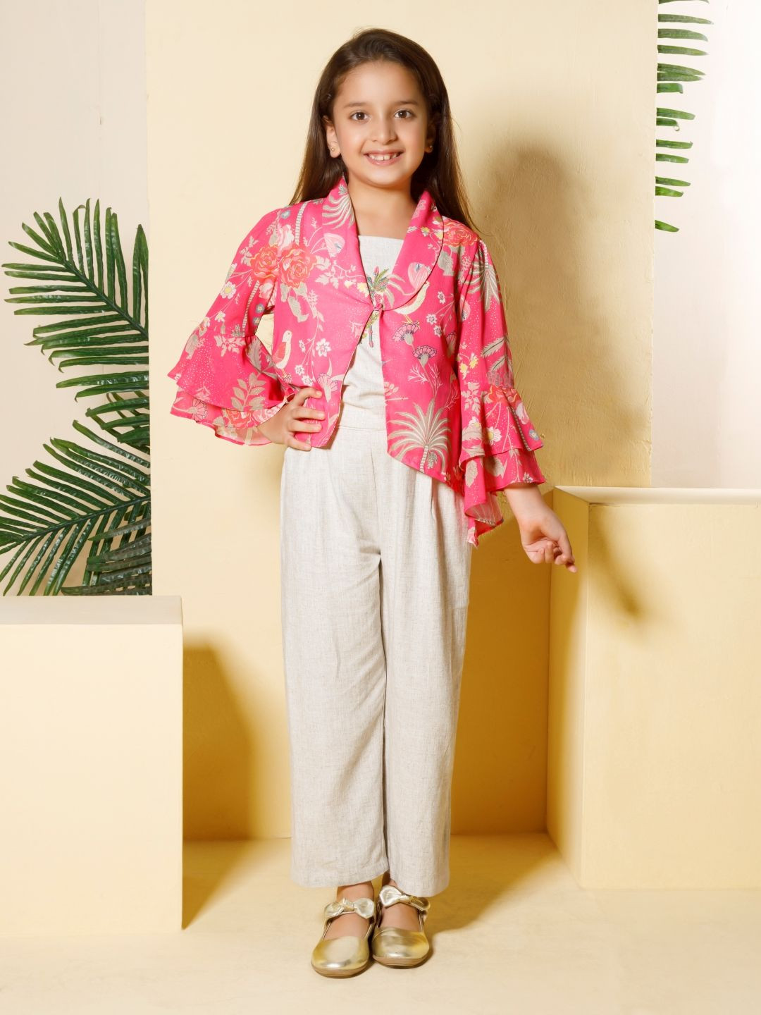 

Peppermint Style Sway Girls Embroidered Top With Trousers And Jacket, Pink