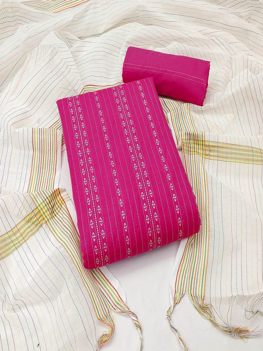 

Aika Geometric Printed Pure Cotton Unstitched Dress Material, Pink