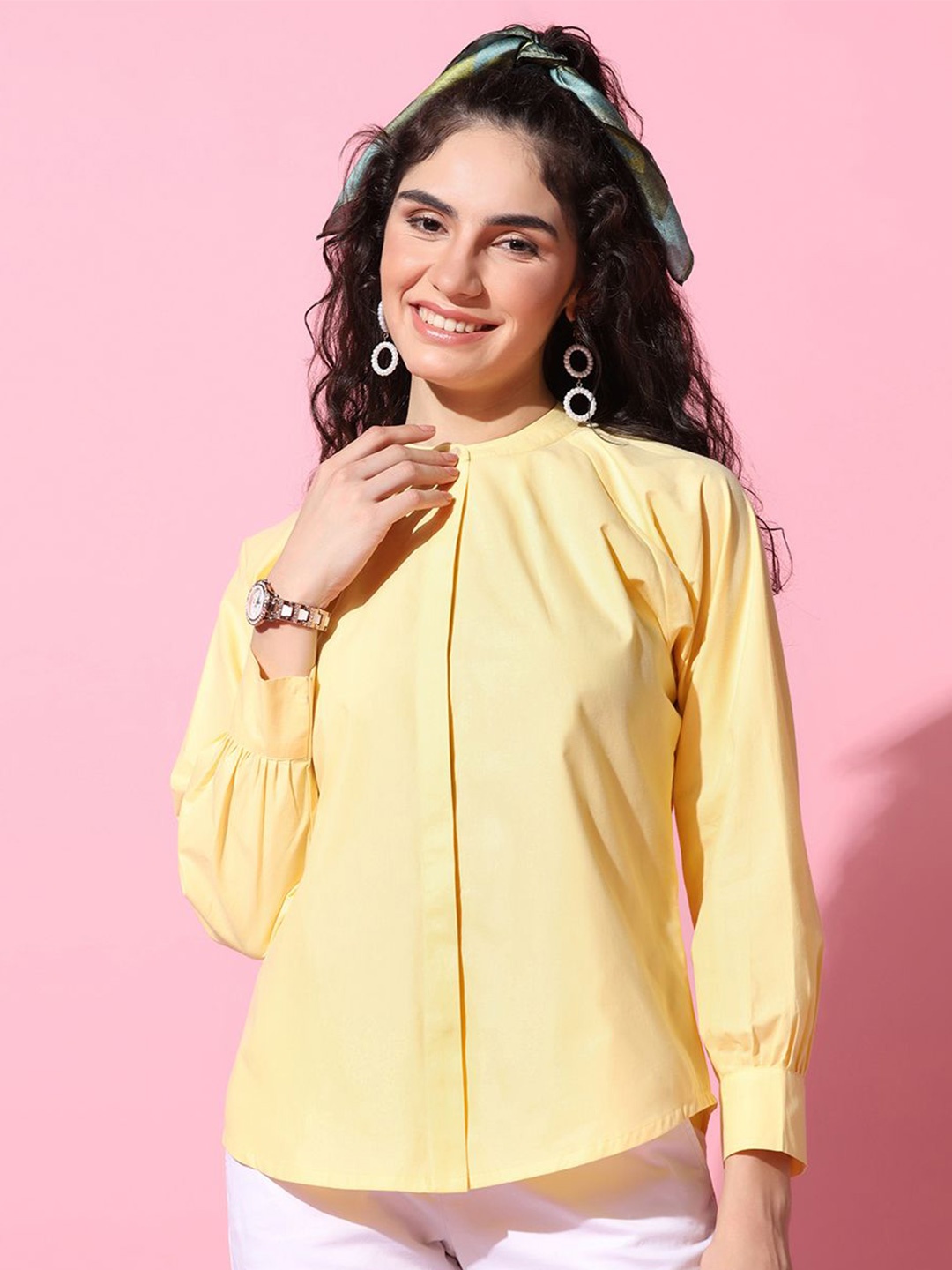 

BAESD Mandarin Collar Shirt Style Top, Yellow