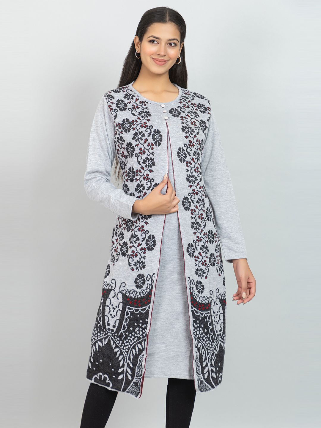 

Wool's Kart Women Printed Round Neck Kurta, Grey
