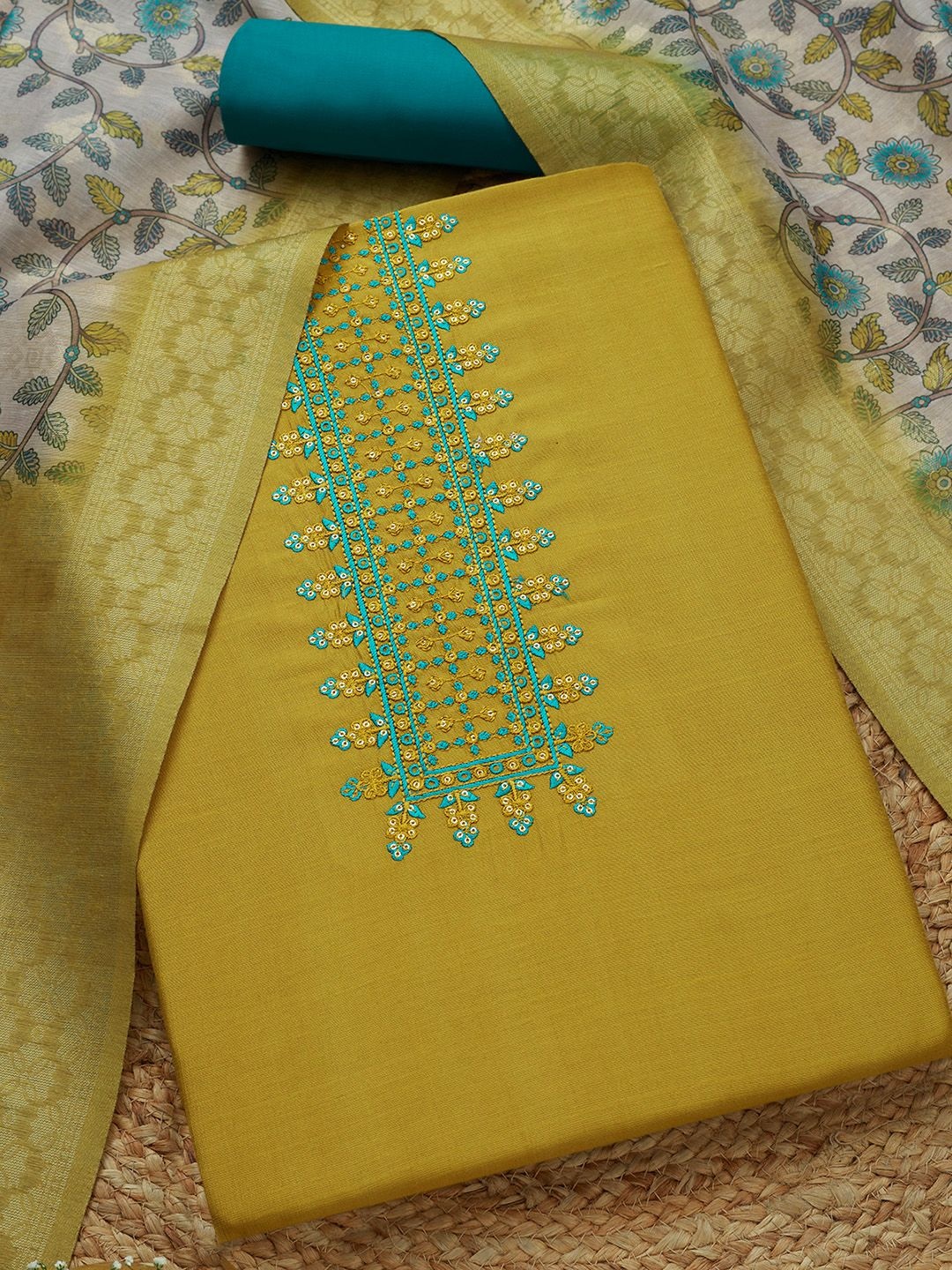 

Soch Floral Embroidered Sequinned Unstitched Dress Material, Green