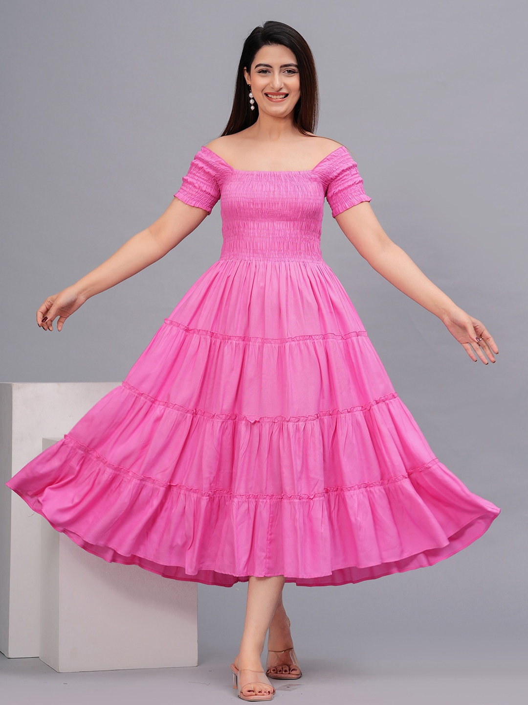 

Fmkcreation Fit & Flare Maxi Dress, Pink