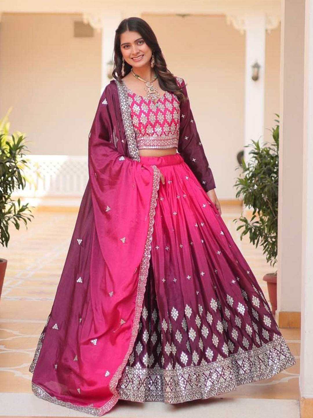 

Fashion Basket Embroidered Ready to Wear Lehenga & Blouse With Dupatta, Pink