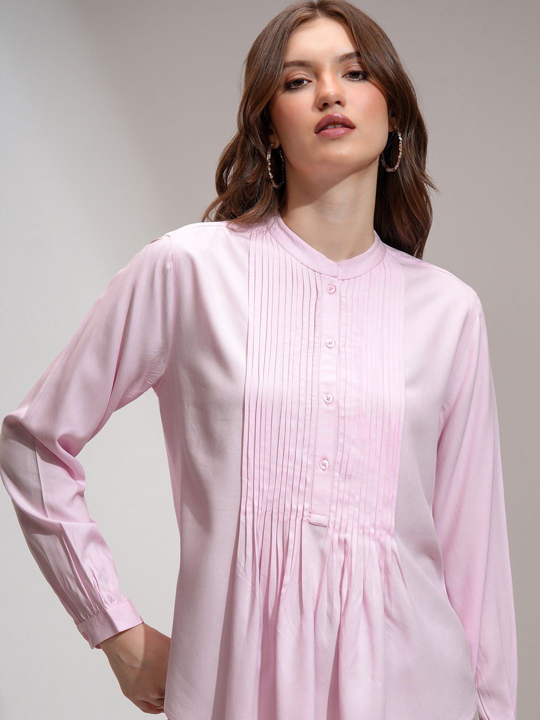 

CHIC BY TOKYO TALKIES Women Solid Pin Tucks Top, Pink