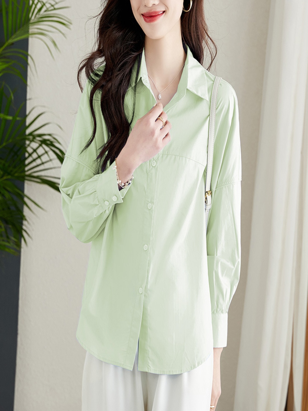 

StyleCast Women Relaxed Fit Spread Collar Solid Cotton Casual Shirt, Green