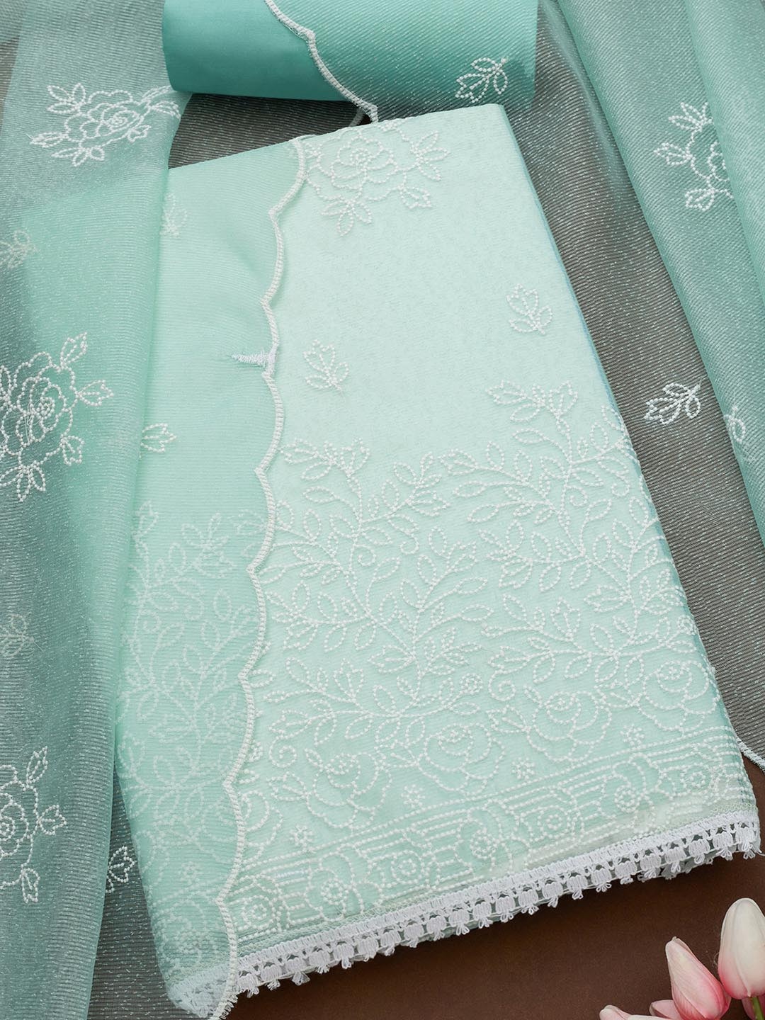 

Soch Floral Embroidered Unstitched Dress Material, Turquoise blue