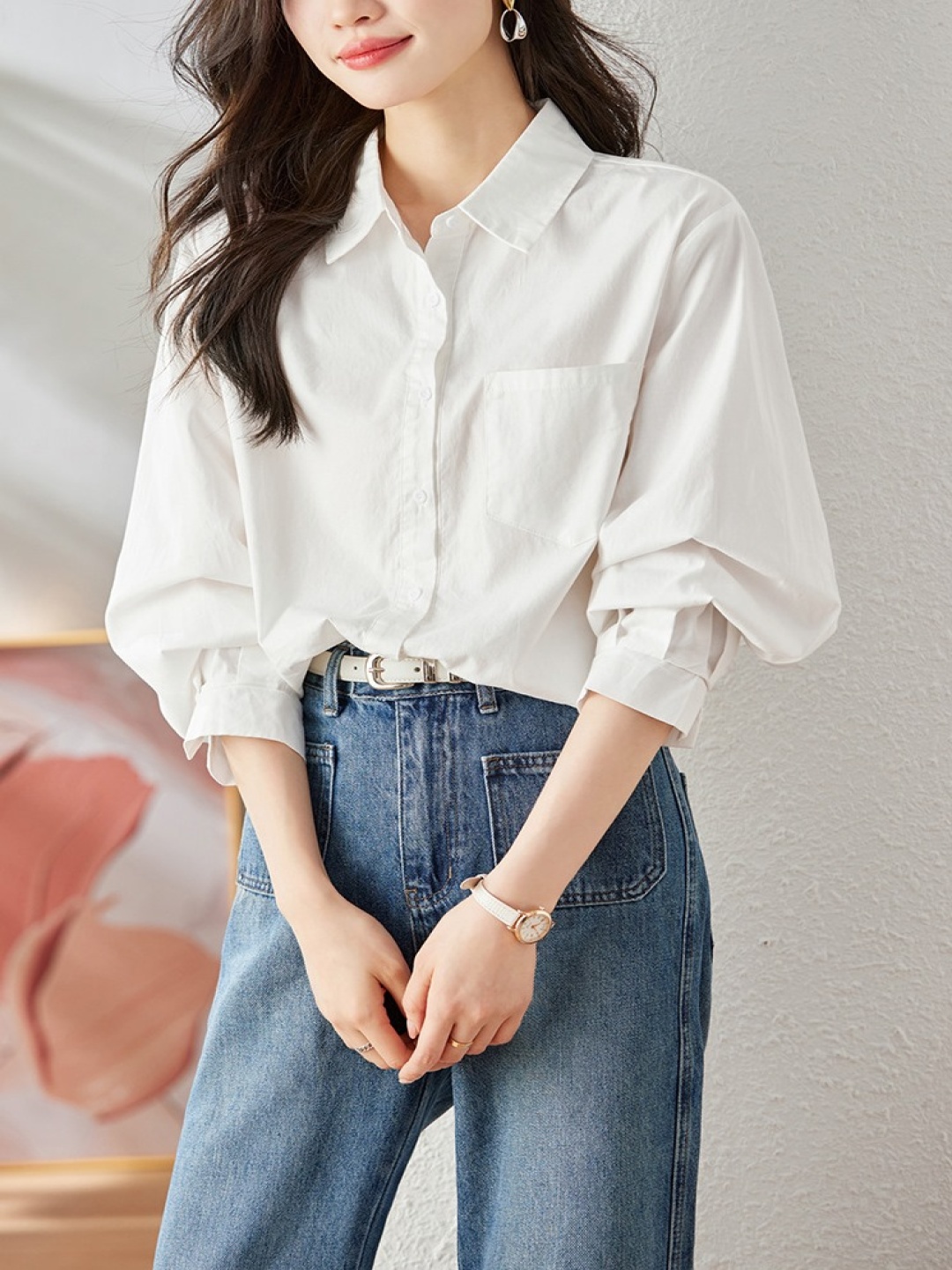 

StyleCast Women Relaxed Fit Spread Collar Solid Cotton Casual Shirt, White