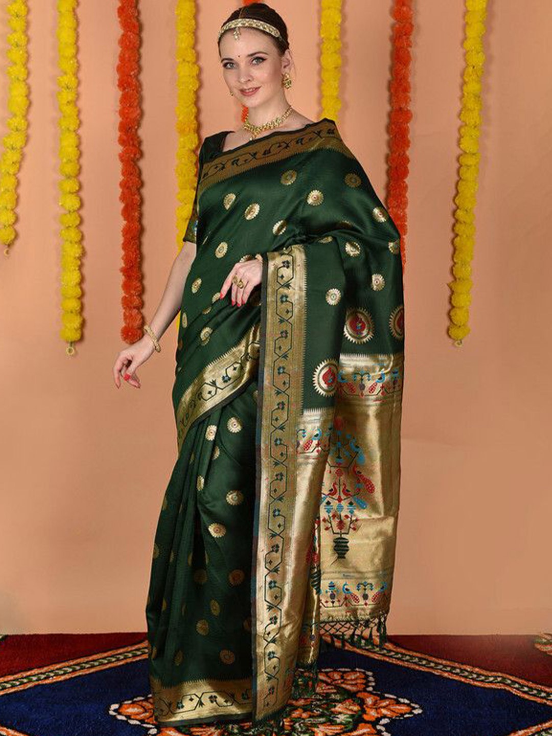 

sagarika Woven Design Zari Paithani Saree, Green