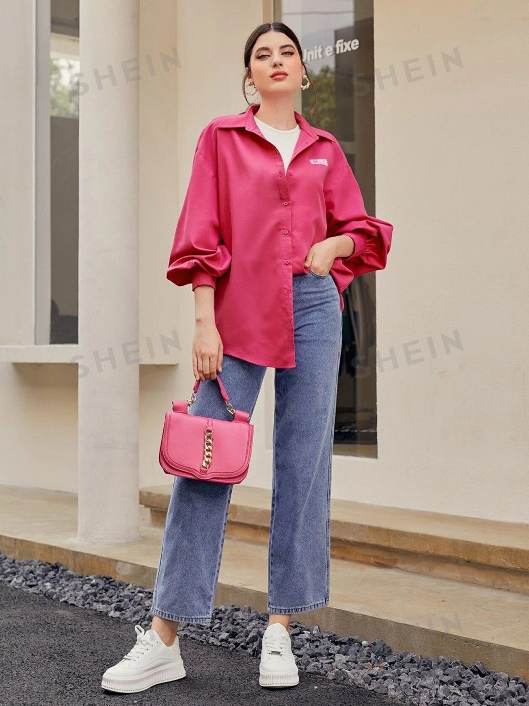 

WHY SO FAB Women Comfort Oversized Fit Spread Collar Solid Cotton Casual Shirt, Pink