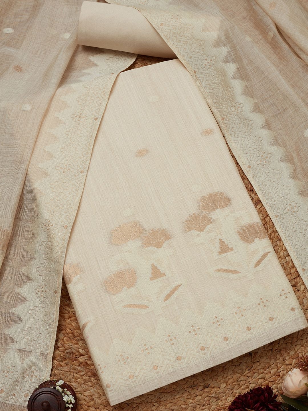 

Soch Woven Design Floral Embroidered Unstitched Dress Material, Cream
