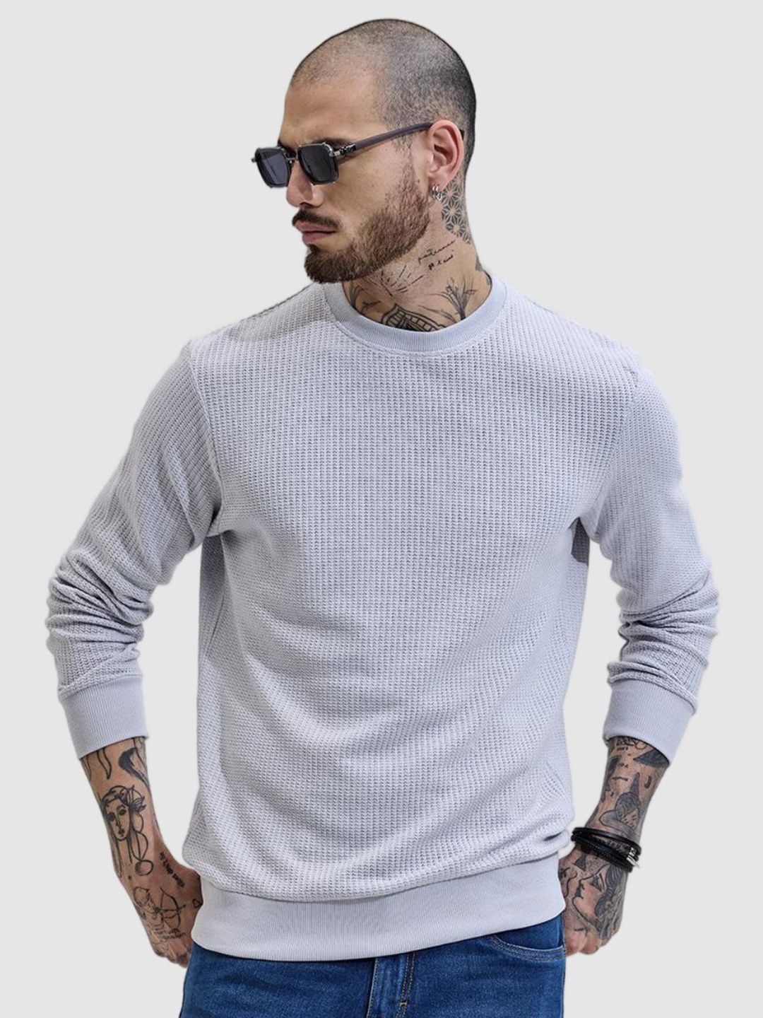 

Snitch Men Self Design Pullover Sweatshirt, Grey