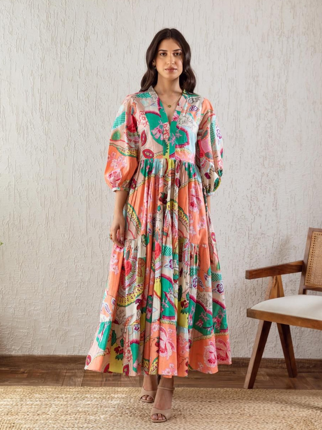 

Mast & Harbour Floral Printed Maxi Dress, Orange