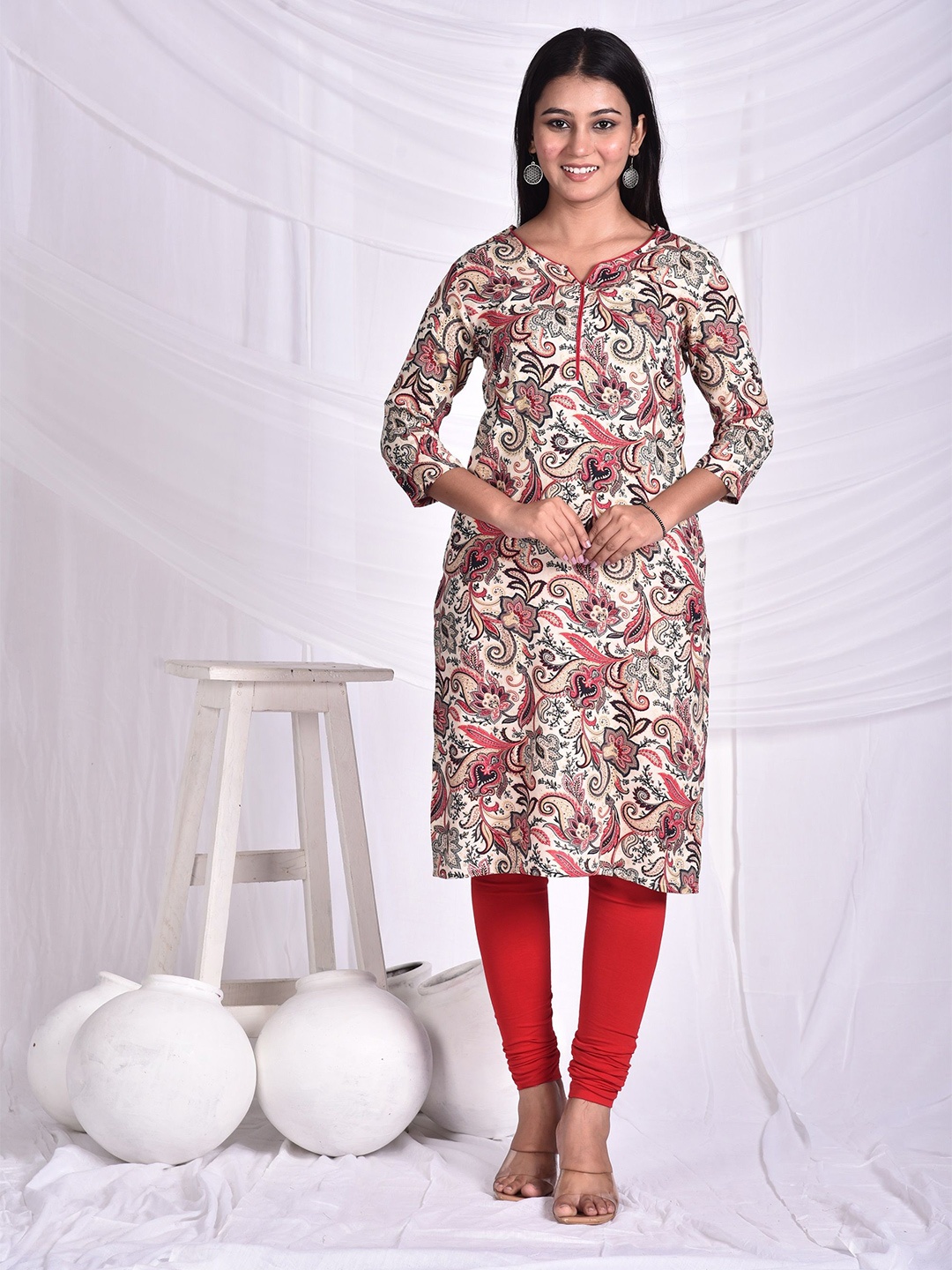 

Rashmi Shree Creation Printed V-Neck Kurtas, Beige